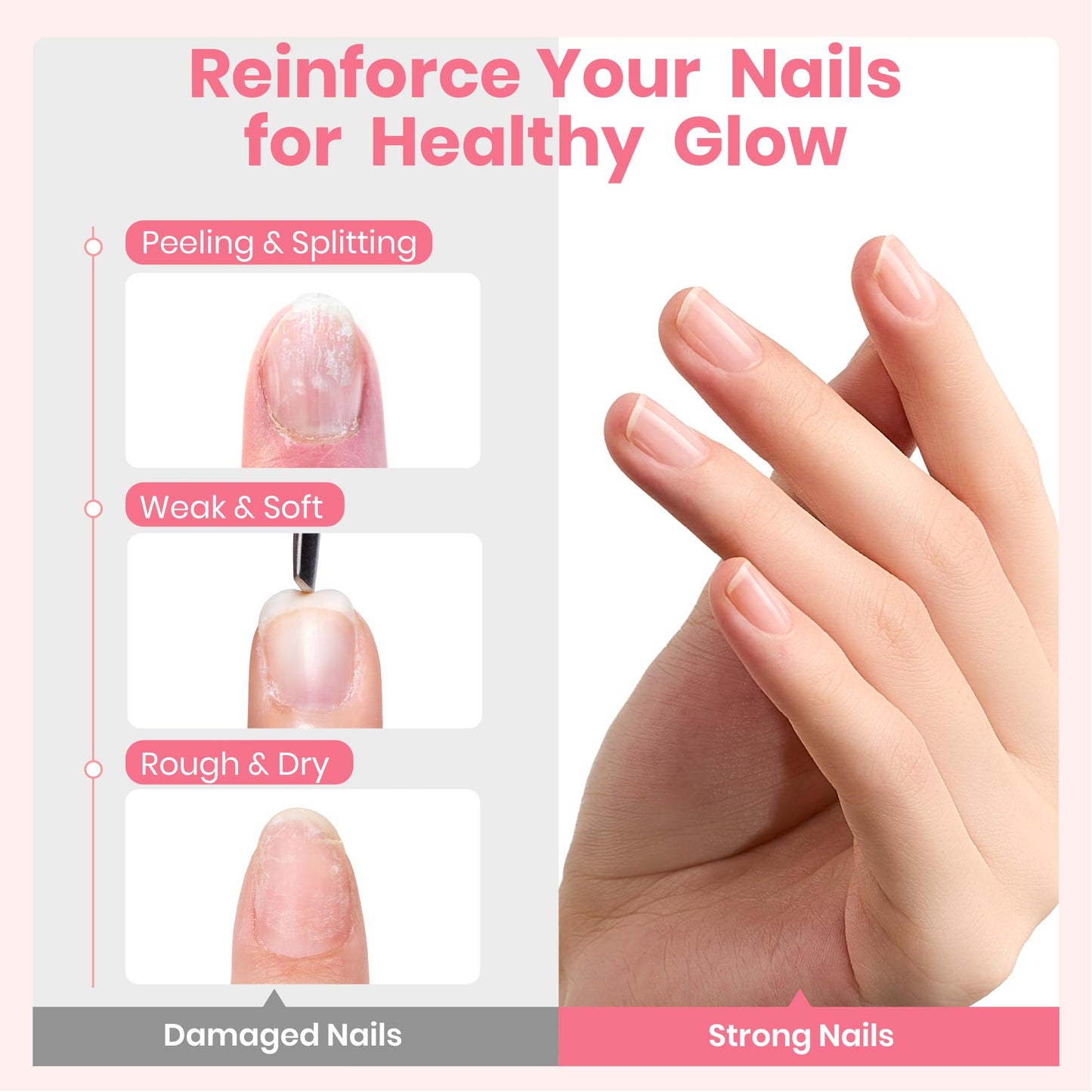 Beetles Cat Eye Press On Nails Short Almond, 32pcs 16 Sizes, Glue and Tabs, HEMA and TPO Free, Mist Glow & Nail Strengthener Strawberry, Pink Air Dry Growth Treatment 15ml