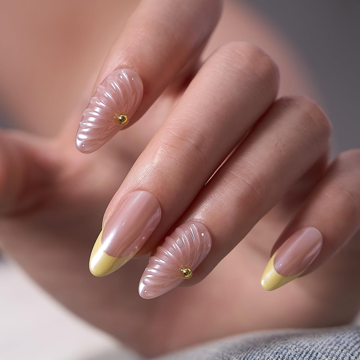 CurvLife Soft Gel Almond Press-On Nails Short,30Pcs Reusable Fake Nail Tips with Adhesive Tabs, Salon-Quality Stick-On Nails for At-Home Manicure (Pearl Tides)