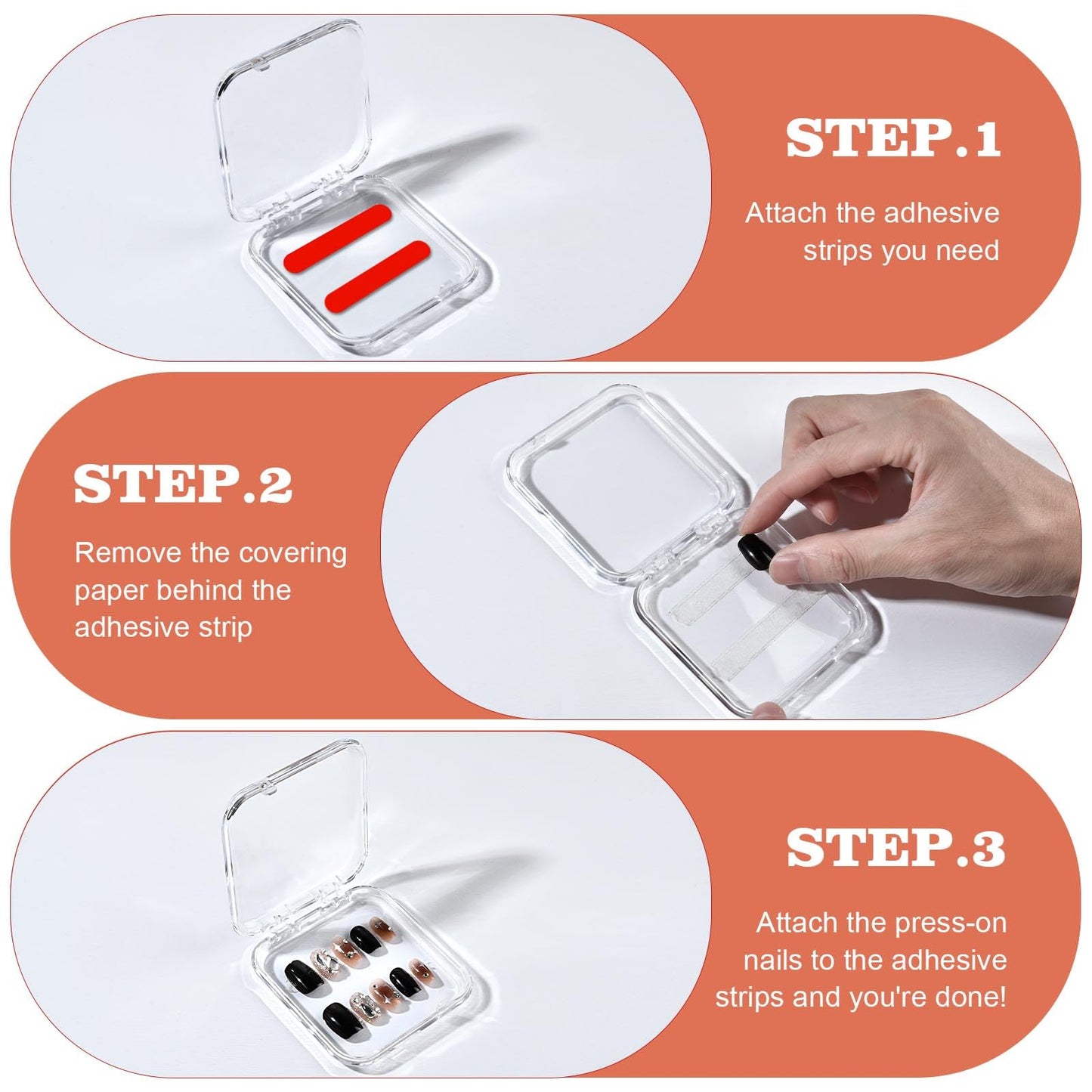 Aemygo 48 Sets Press On Nail Storage Box, Artificial Nail Display Case Acrylic Nail Boxes Press On Nail Packaging Box, Adhesive Double Sided Tape Nail Box for Nail Salon（4 Colors）