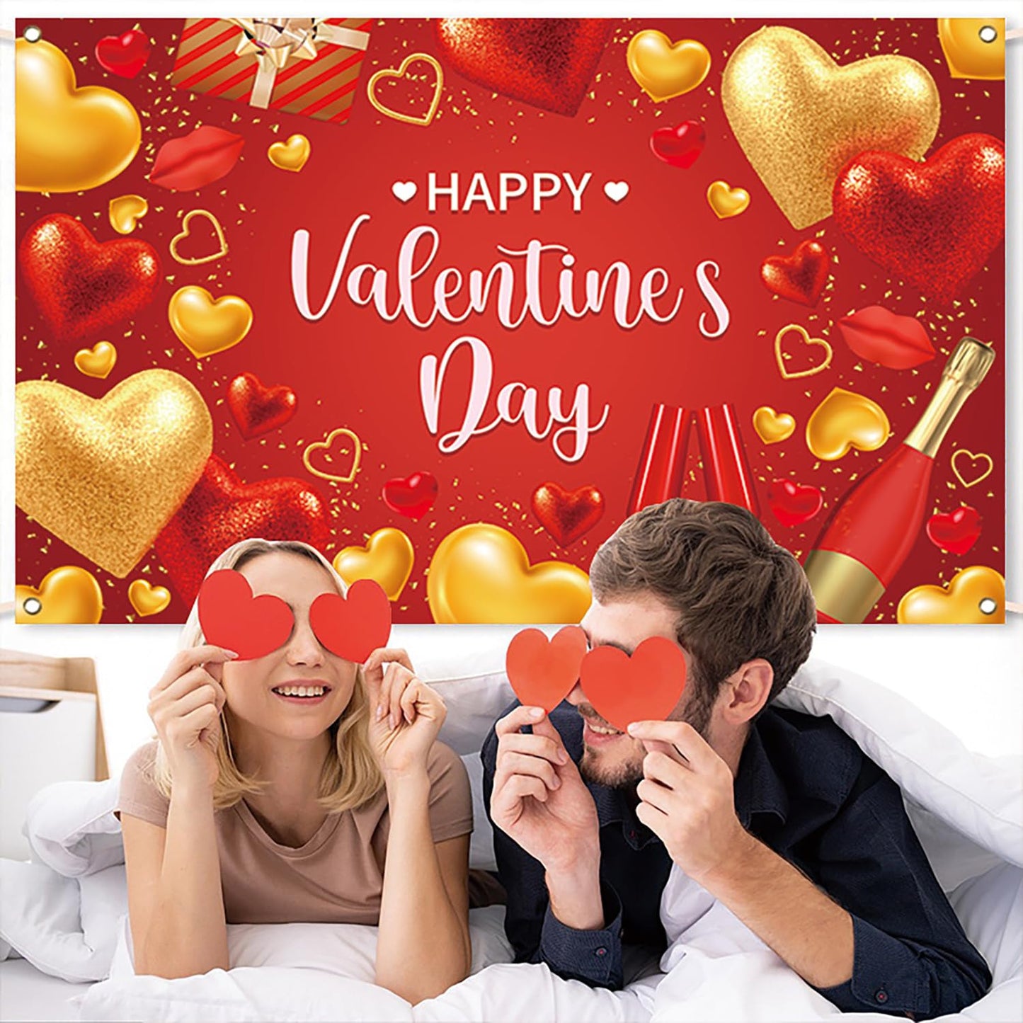 Valentine's Cat Eye Press on Nails Medium Square Red Love Heart 3D Steel Balls Design Valentine's Nails Charm Artificial Nailsl Full Cover Glossy Heart Stick on Nails 24Pcs Glue on Nails for Women