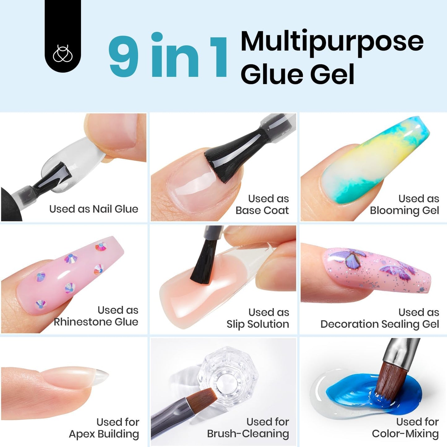 Beetles Gel Nail Kit, Short Almond Nail Tips Easy Extension Set 240 Pcs Pre Shaped Clear Full Cover Fake Nails Tips with 5 In 1 Nail Glue Uv Led Lamp DIY Manicure Gifts for Women