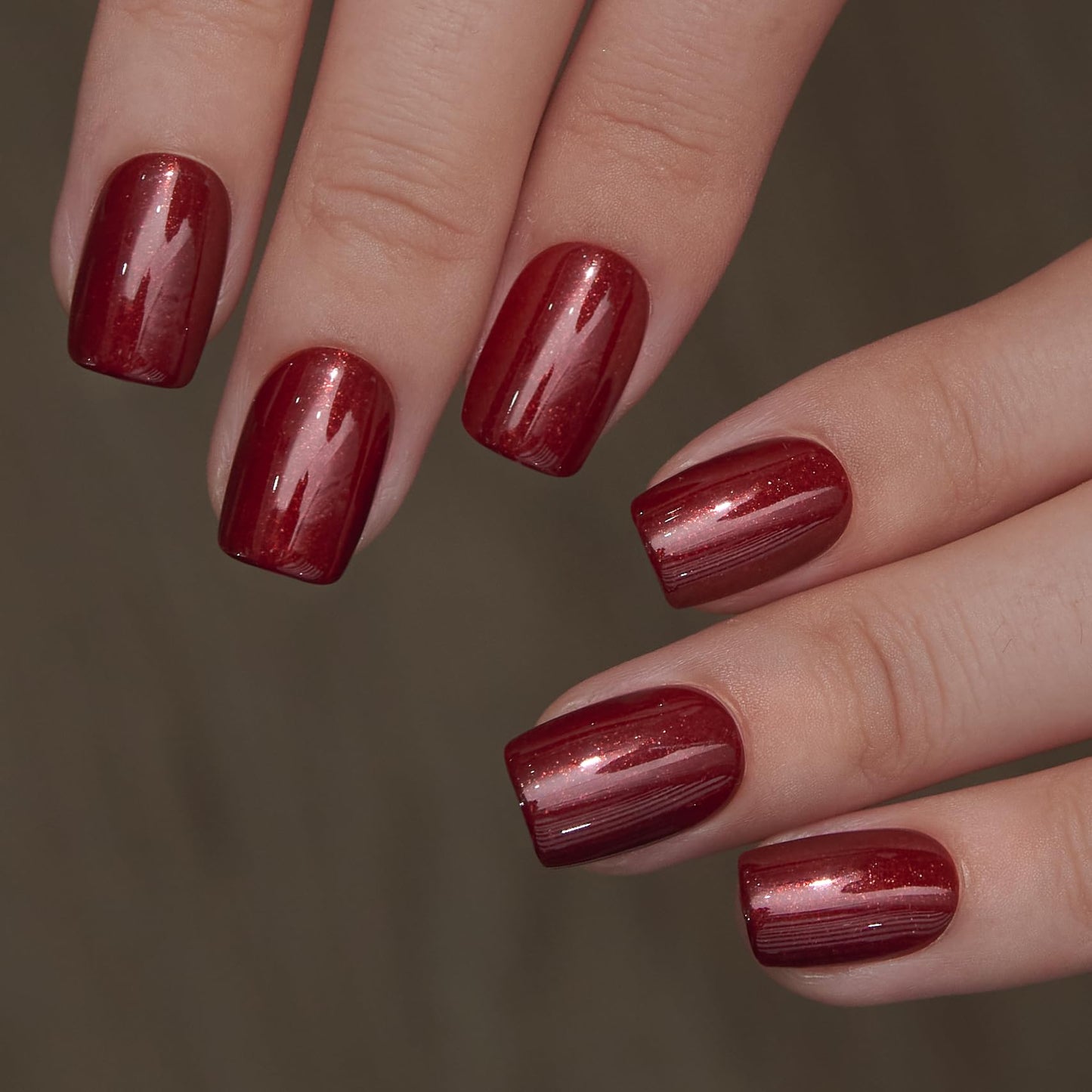 Curvlife Press on Nails Acrylic Fake Nails with Short Square burgundy Design Full Cover False Nails Reusable Nail Kit with Nail Glue Adhesive Tabs Glue on Nails