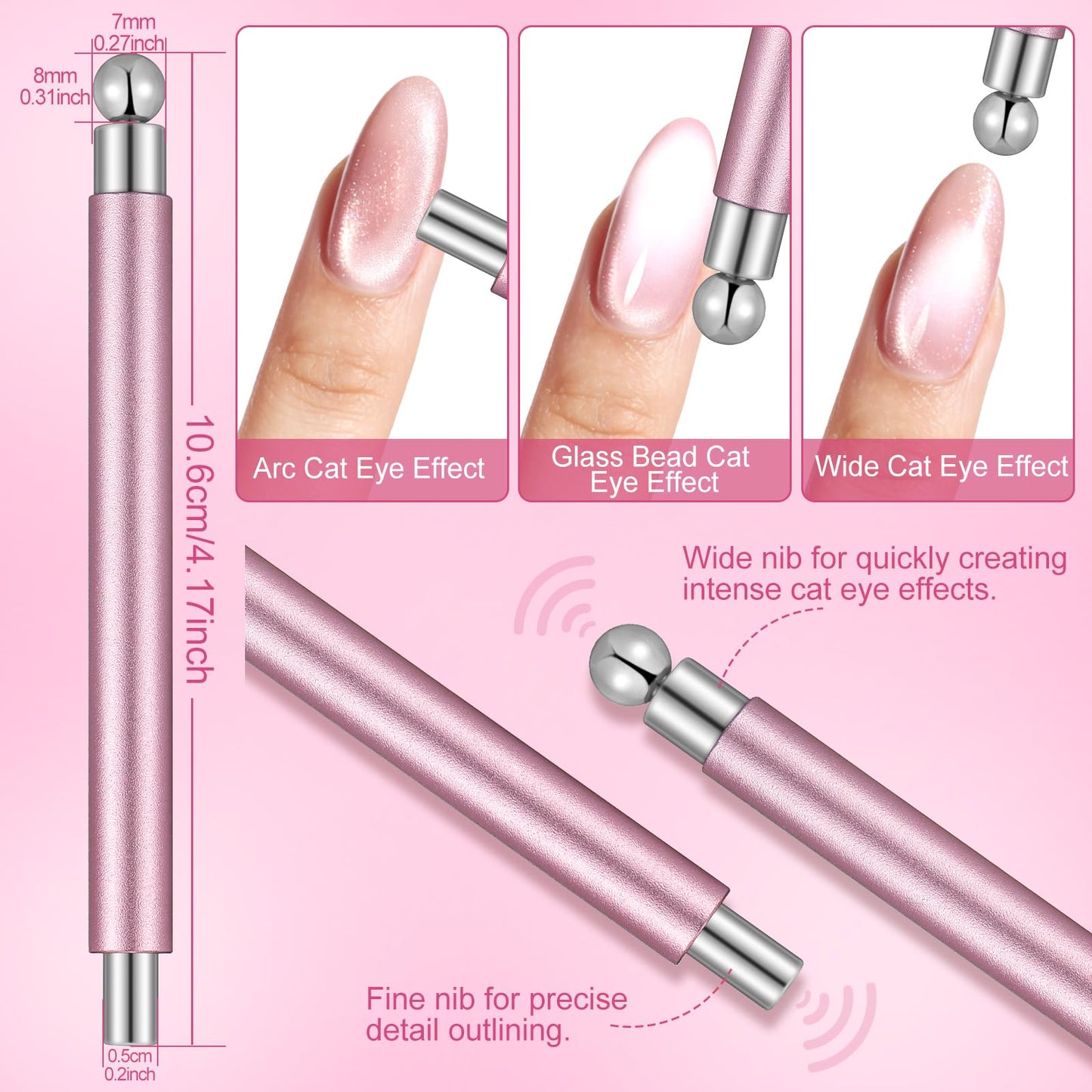 4 Pcs Cat Eye Magnet, Multi-Function Nail Magnet Pen Heart Magnet for Cat Eye Gel Polish, Cat Eye Nail Magnet Tool for Nail Art Design Home Salon Studio DIY
