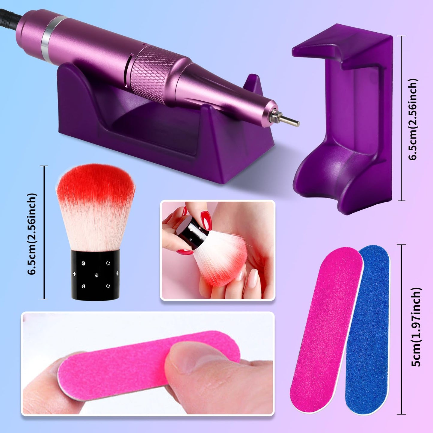 Moskany Professional Electric Nail Drill Kit 35000RPM with 14PCS Bits Purple Blue Portable Rechargeable Cordless File Machine for Acrylic Gel Powder Nails and Manicure Pedicure Toenail Tool Salon Set