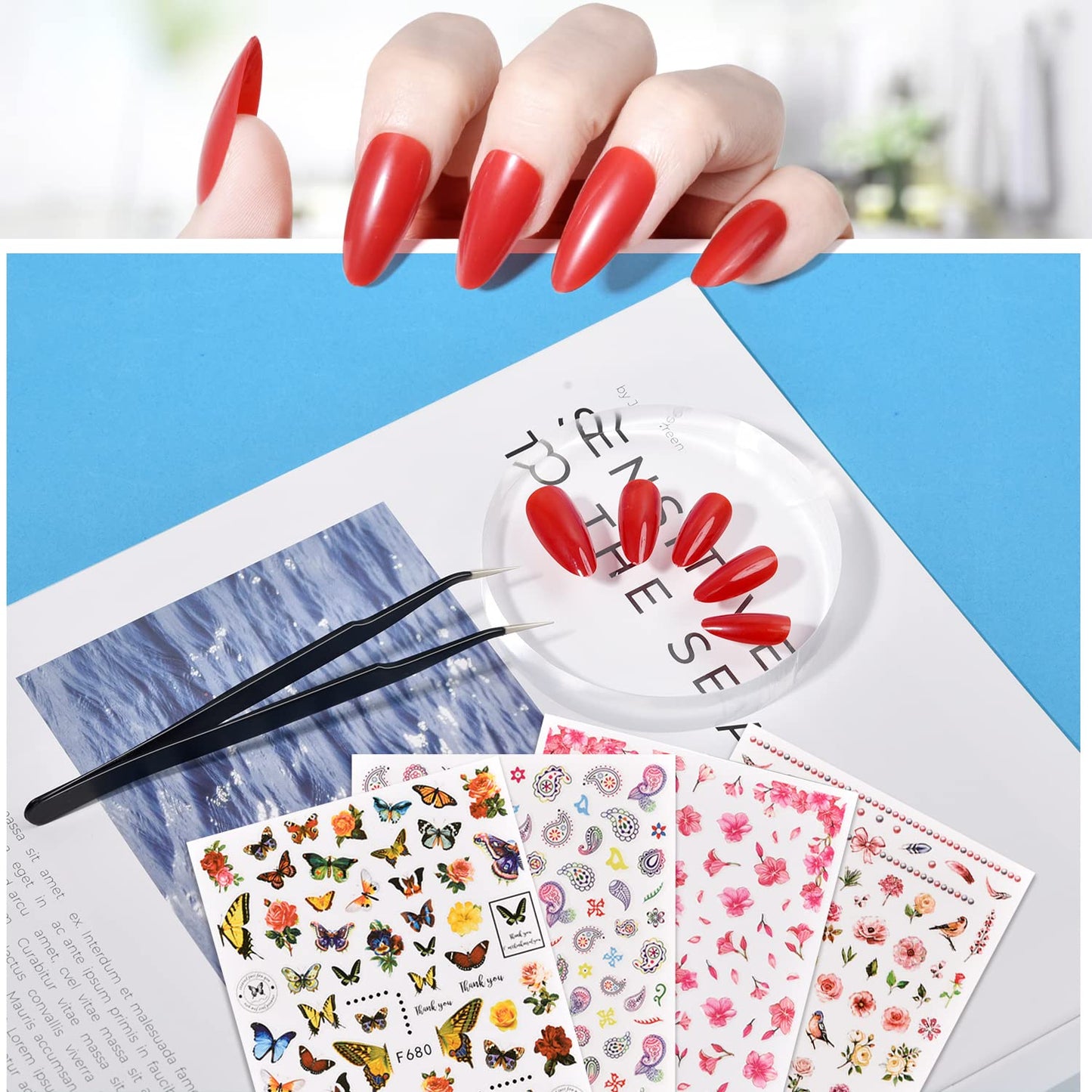 TsMADDTs Press On Nails Almond, 24 Colors 720 pcs Short Fake Nails with Glues, Stickers, Tweezer for Women