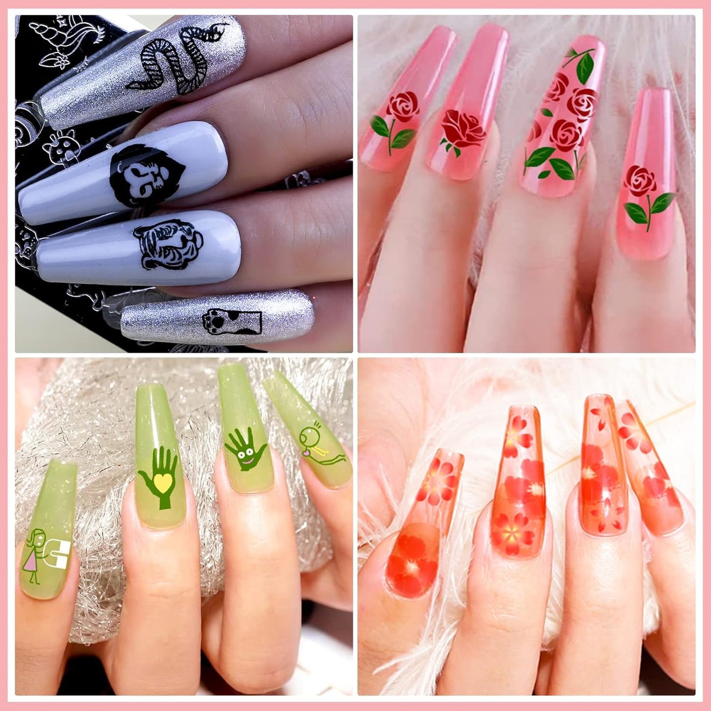 Biutee Nail Stamping Plates Set 10 pcs Nail Art Stamper Scraper Nail Stamp Plates Kit Nail Art Plate Template Lace Flower Butterfly Star Rose Design Nail Art Accessories
