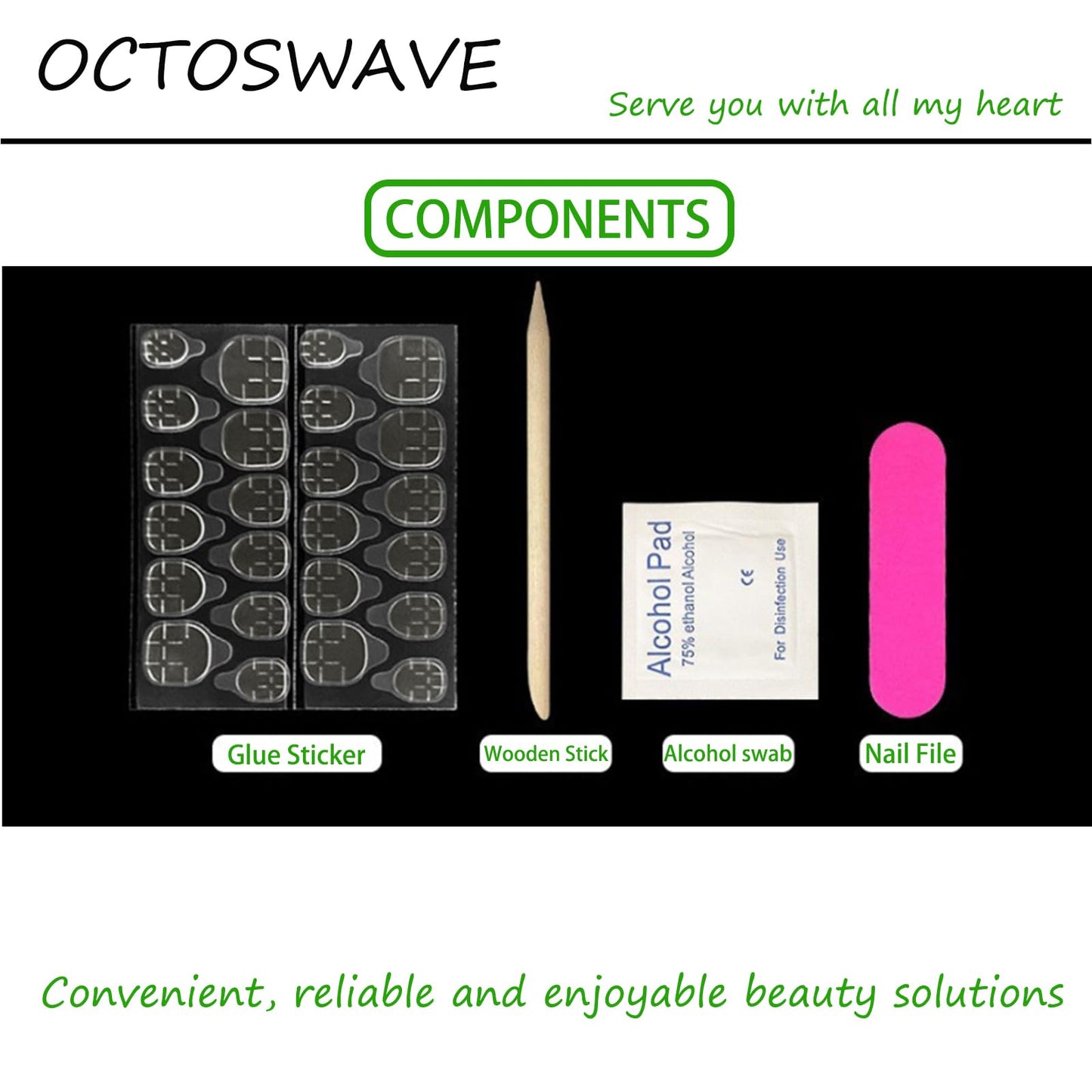 octoswave Press on Nails Square Medium Fake Nails French Artificial Nail with Rhinestones Charm Stick on Nail for Women 24 Pieces