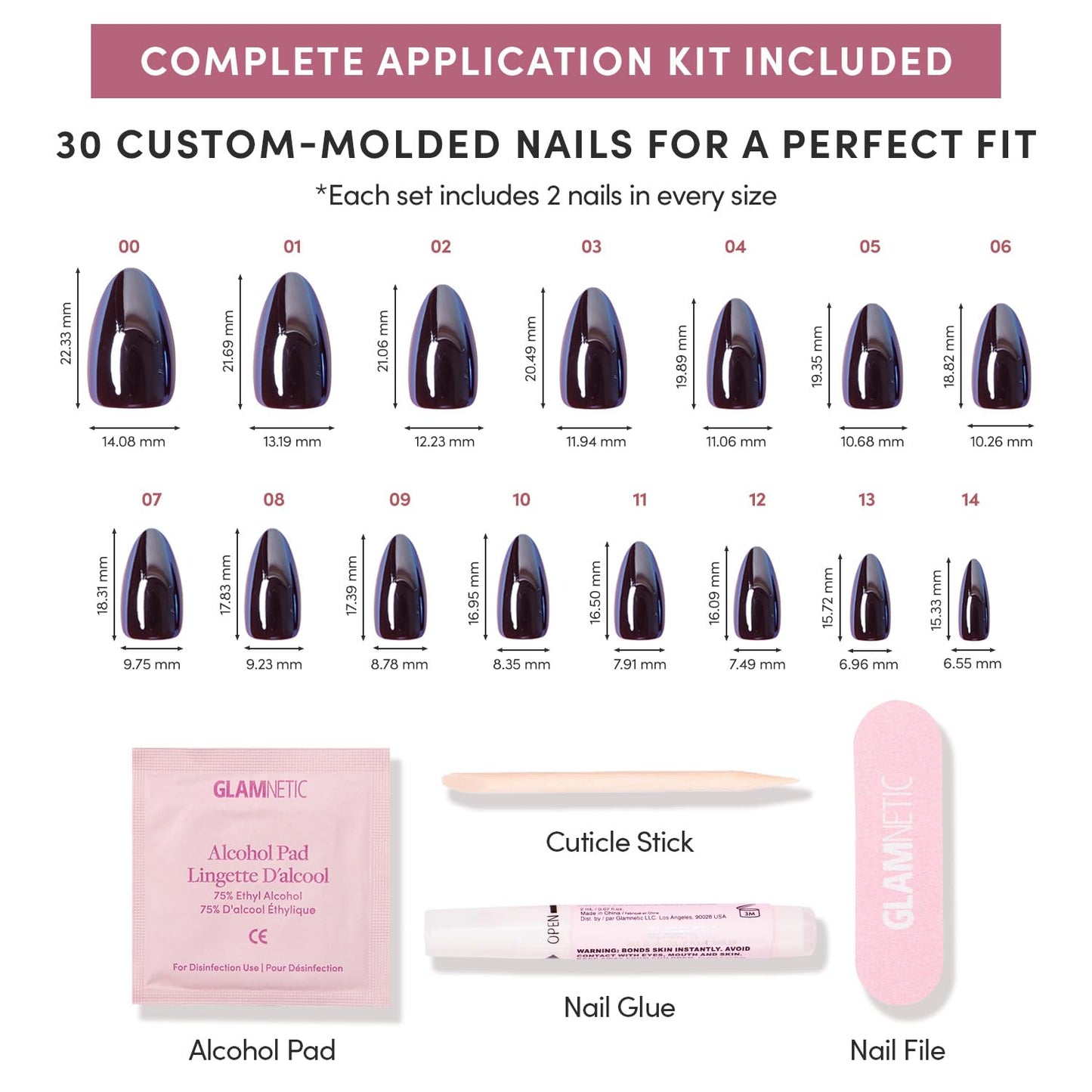 Glamnetic Press-On Nails Bundle - Magnetic Moscow & Burgundy Chrome | Short Oval Fake Nails with a Cat-Eye Finish | Short Almond Fake Nails with a Metallic Chrome Finish | Durable, Salon-Quality Nail