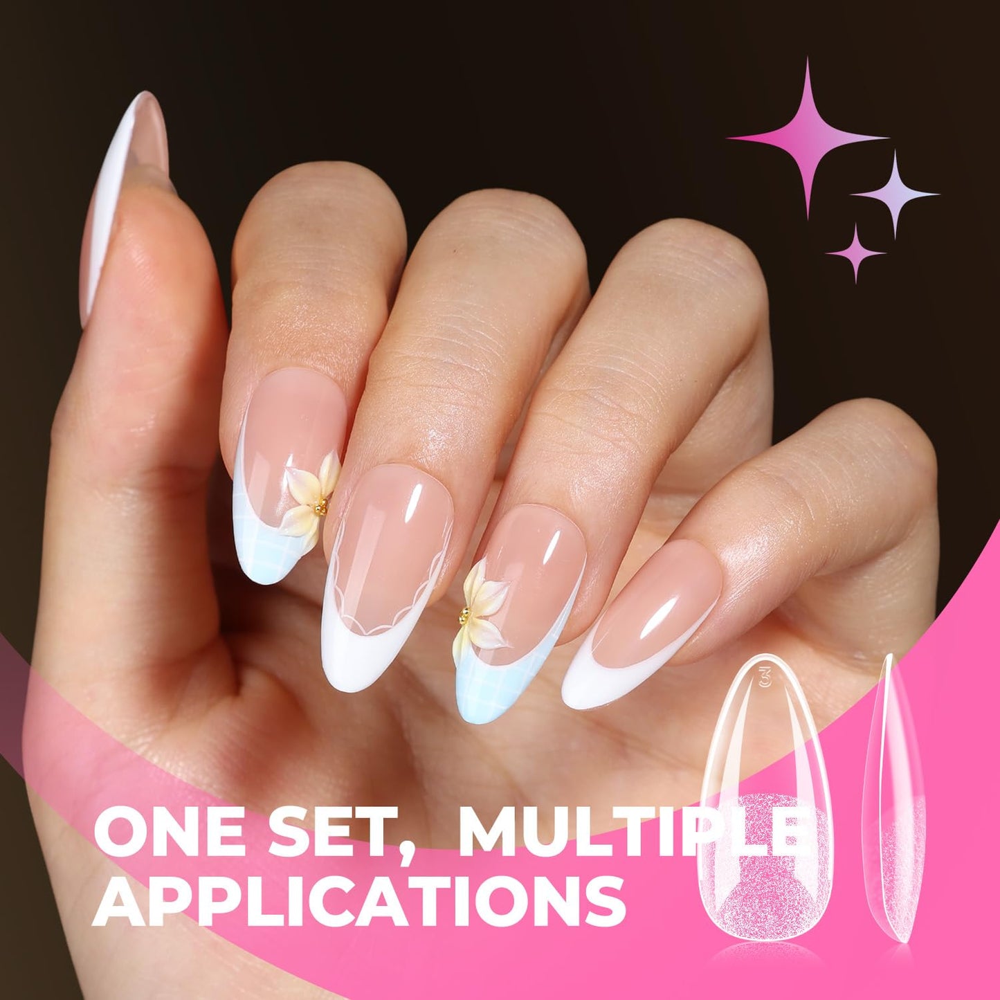 UNA GELLA Almond Nail Tips 360Pcs, 15 Sizes No Filing Needed Soft Gel Medium Almond Nail Tips Clear Full Cover, Pre-Etched Fake Nails, Soak Off Acrylic Extensions for DIY Manicure
