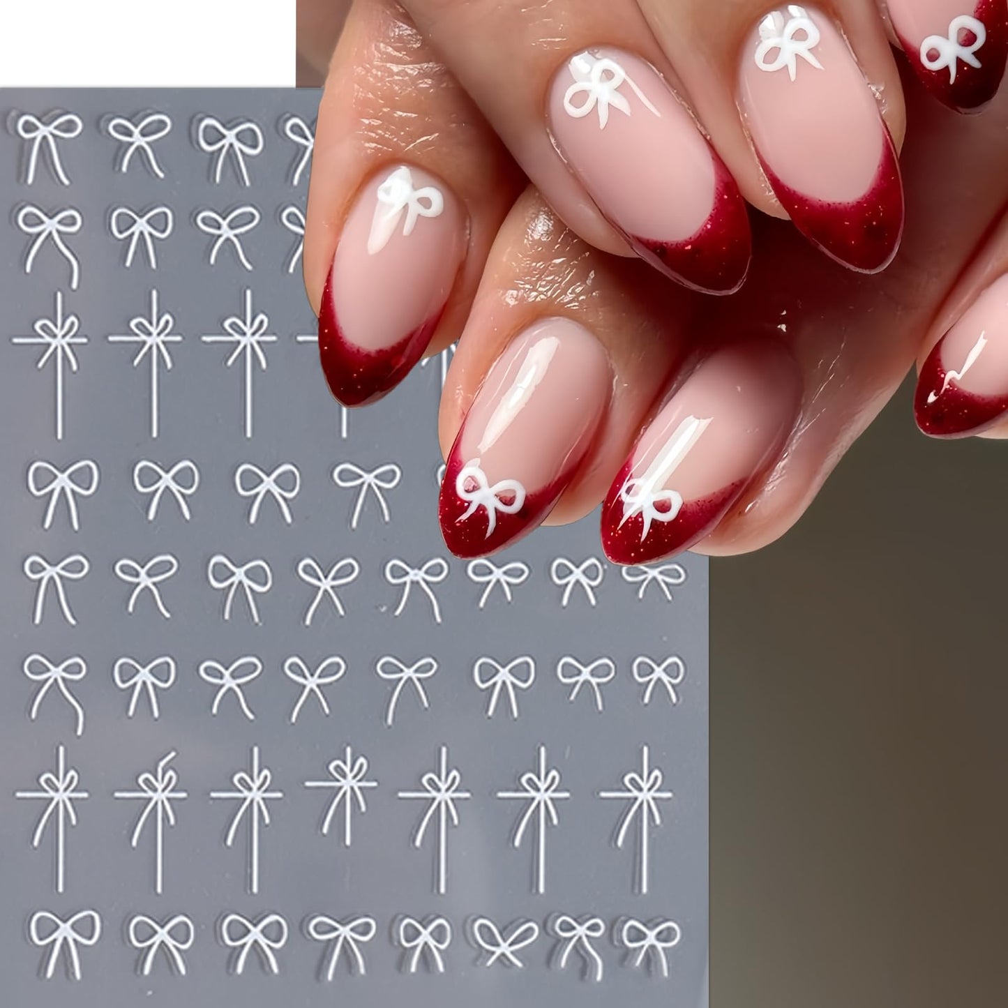 8 Sheets Bow Nail Art Stickers 3D Self-Adhesive Cute Nail Decals Glossy Black White Red Gold Aurora Bowknots Nail Designs Bow Stickers Bow Tie Nail Supplies for Women Valentines Day Accessories Decor