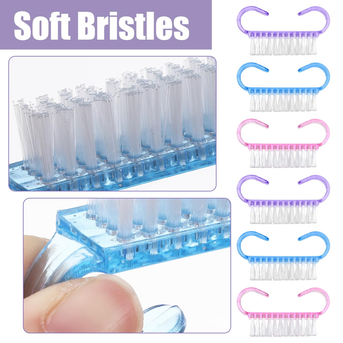 300 Pack Handle Grip Nail Brush Bulk, Small Nail Scrub Brush Nail Brush for Toes and Nails Cleaner, Pedicure Scrubbing tool kit for Men and Women (3 Colors)