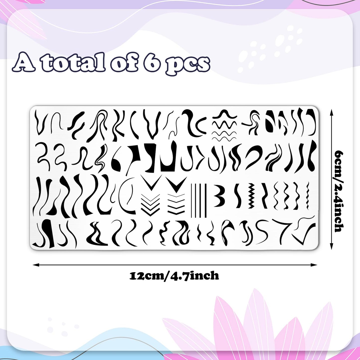 Whaline 6 Pcs French Line Nail Plates Stamping Set Minimalism Wave Stripe Stamp Templates Nail Art Plates for DIY Print Manicure Salon Design