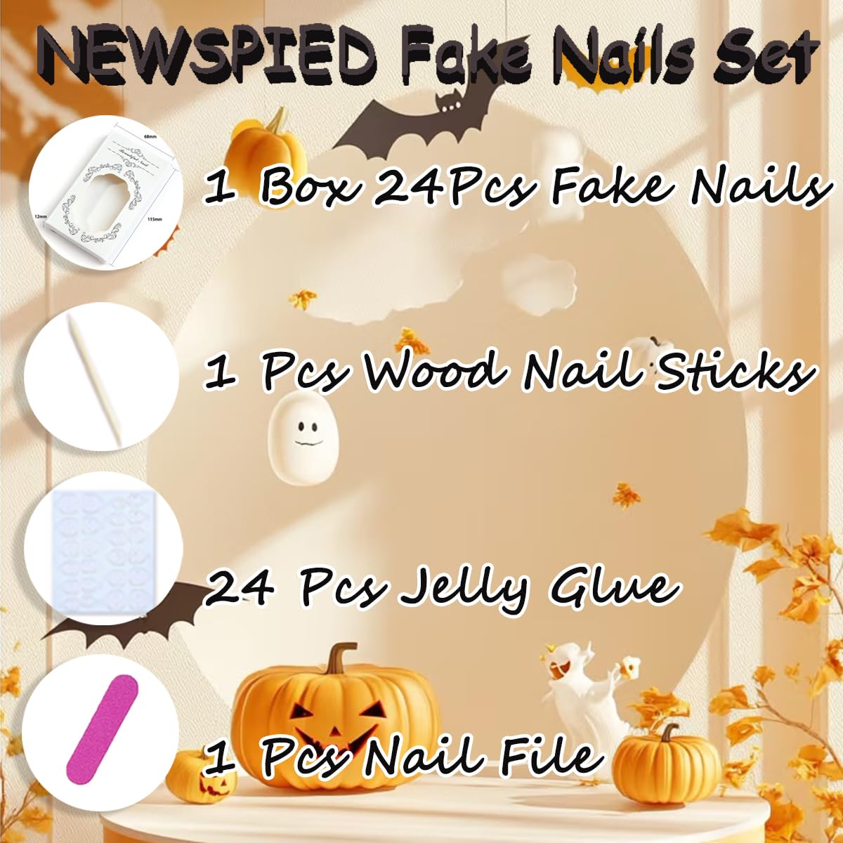 Halloween Spider Press on Nails Short Square Fake Nails with Mummy Spider Web Designs Black Orange Halloween Glue on Nails Cute Holiday Acrylic False Nail for Women Manicure Decoration 24Pcs