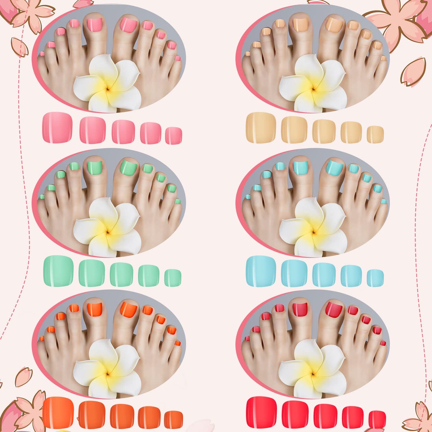 Maitys 720 Pieces Fake Press on Toe Nails Short False Toe Nails Square Solid Color Full Cover Matte Finish for Women(Bright Color)