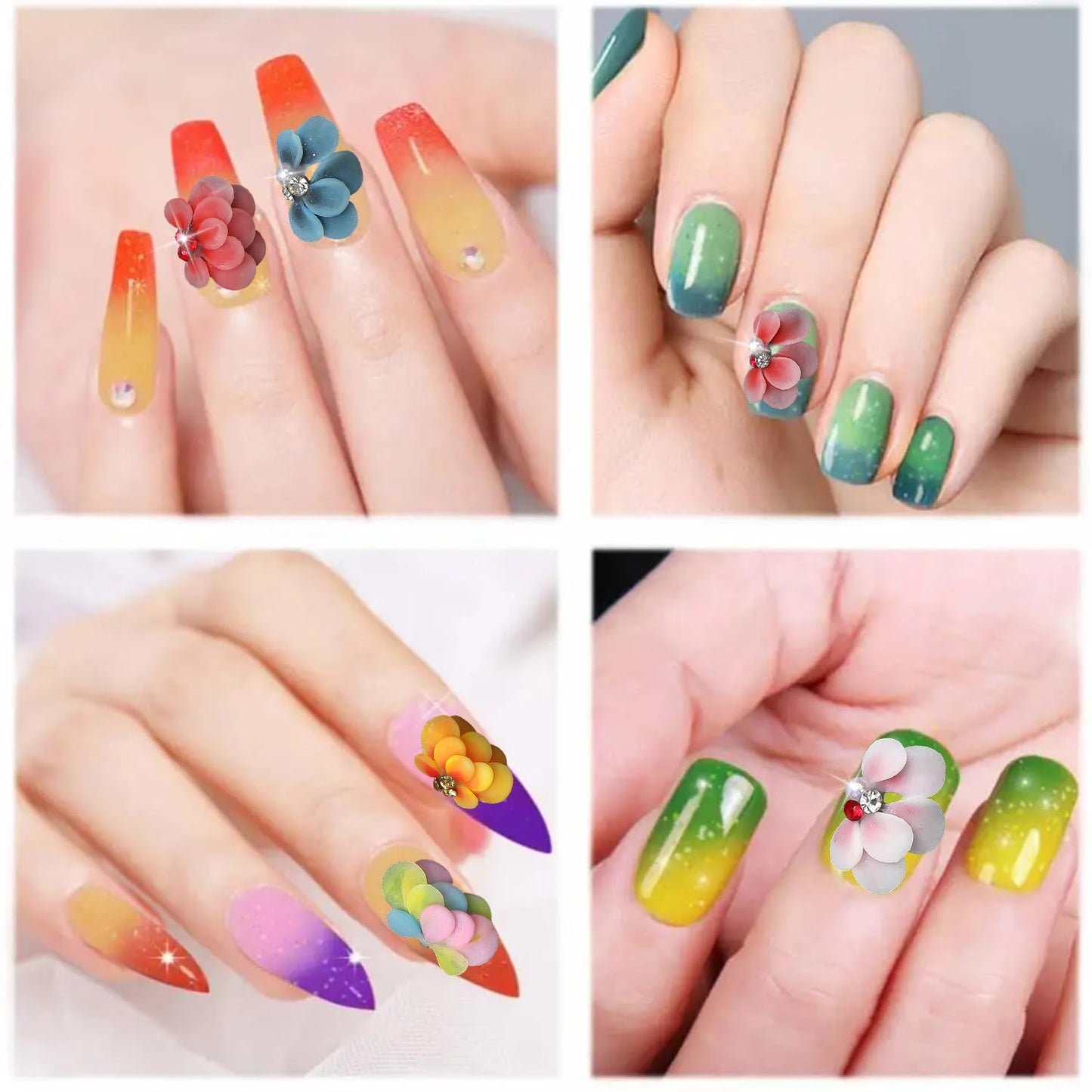 DANNEASY 12pcs 3D Flower for Nails Simulation Flowers Nail Charms Acrylic Nail Art Flowers with Pearls Rhinestones Charms for Nails Decor Resin Nail Decoration Craft Accessories