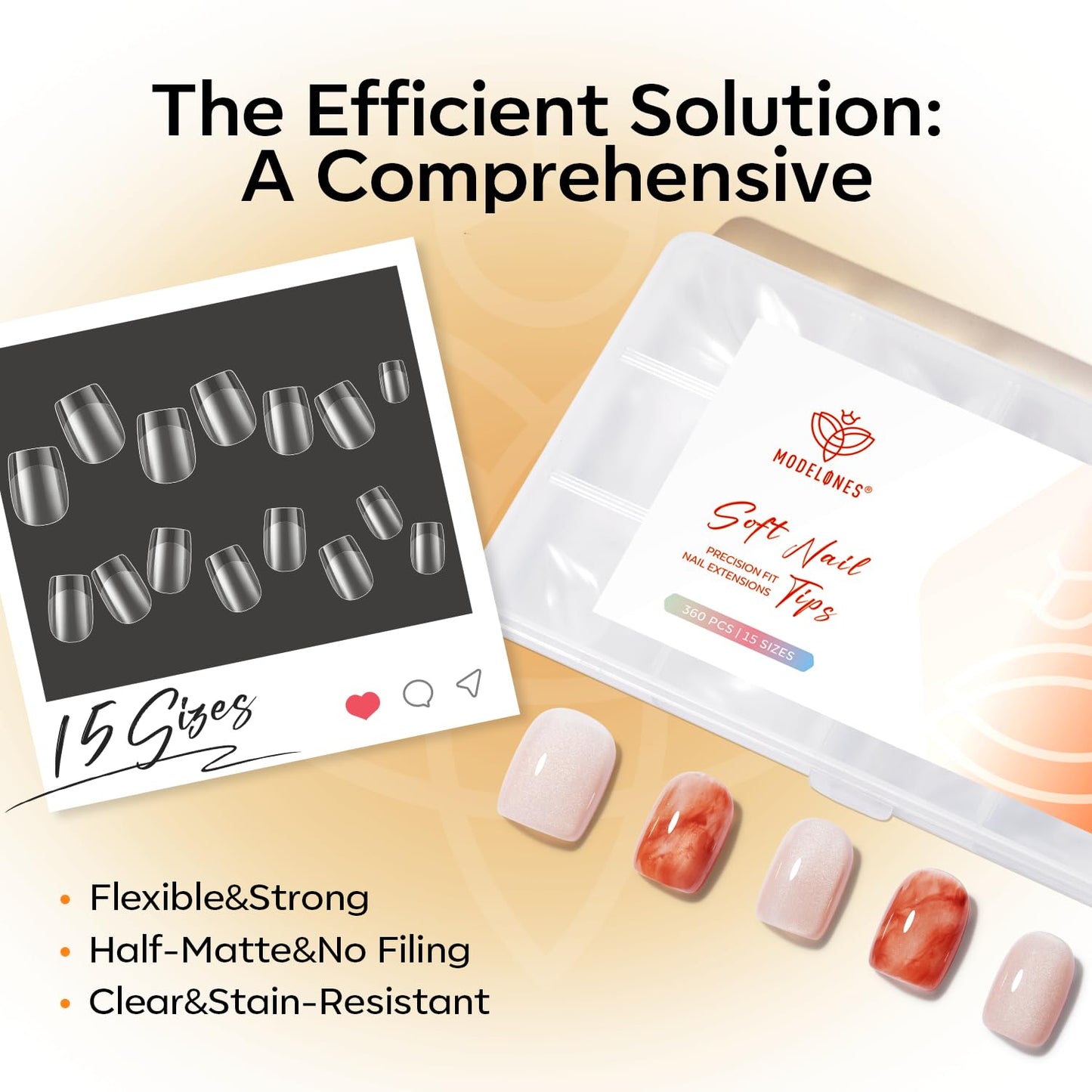 modelones Extra Short Square Gel Nail Tips, 360pcs Pre-etched Clear Fake Nails Press On Full Cover Half Matte 15 Sizes Acrylic Gel Tips for Extension Salon