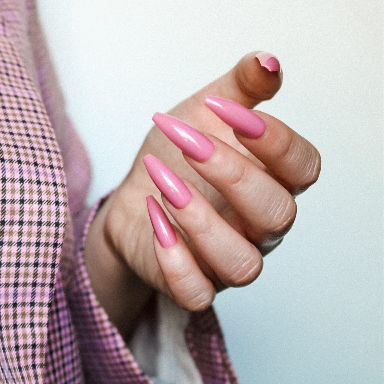 Allkem Mauve Press on Nails | Glossy Long coffin | 10 sizes - 20 pcs Ballerina Nail kit with Glue
