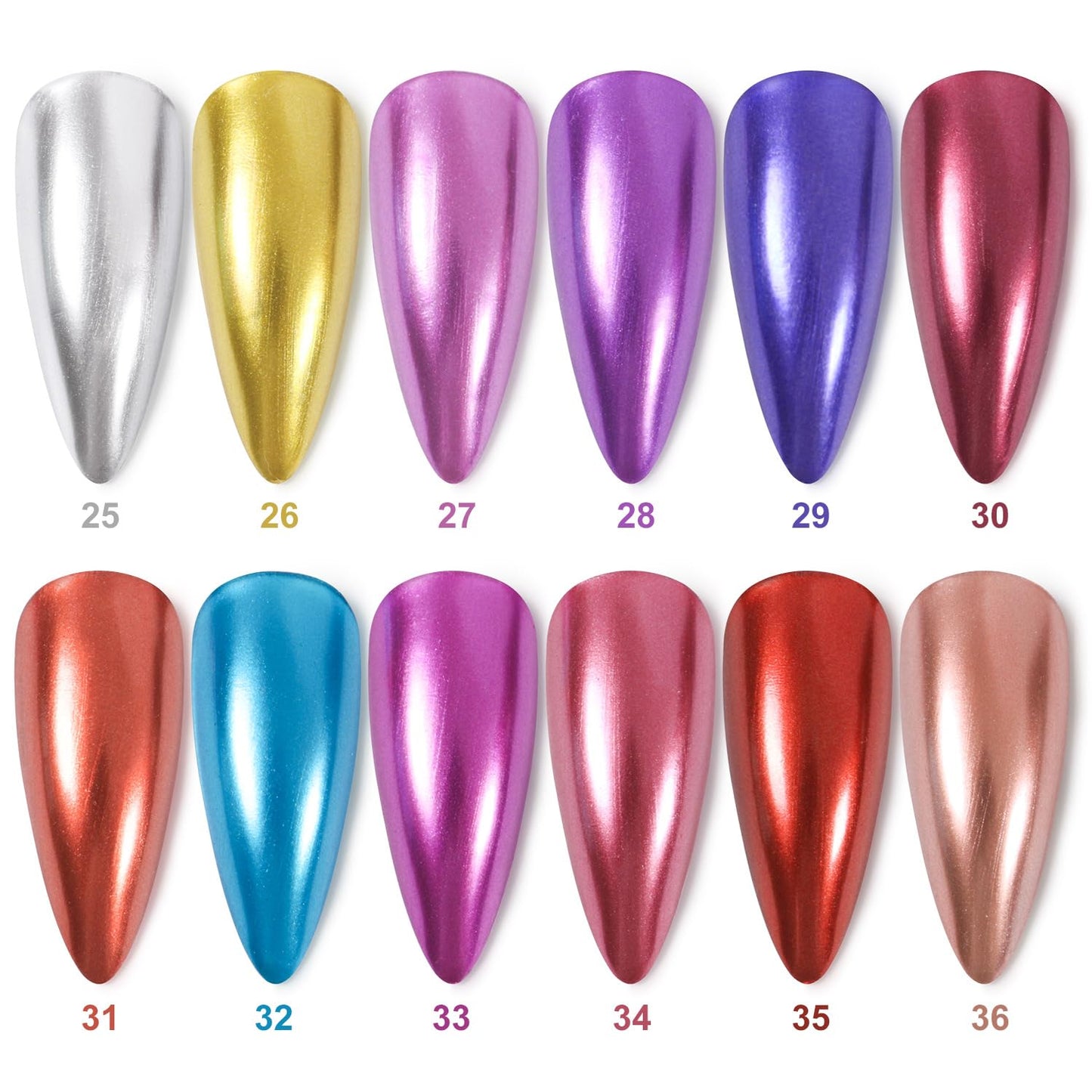 DouborQ Metallic Nail Polish Set, 12 Colors Mirror Chrome Glitter Nail Polish 0.35 FL.oz/10ml Holographic Gold Silver Pink Red Purple Manicure