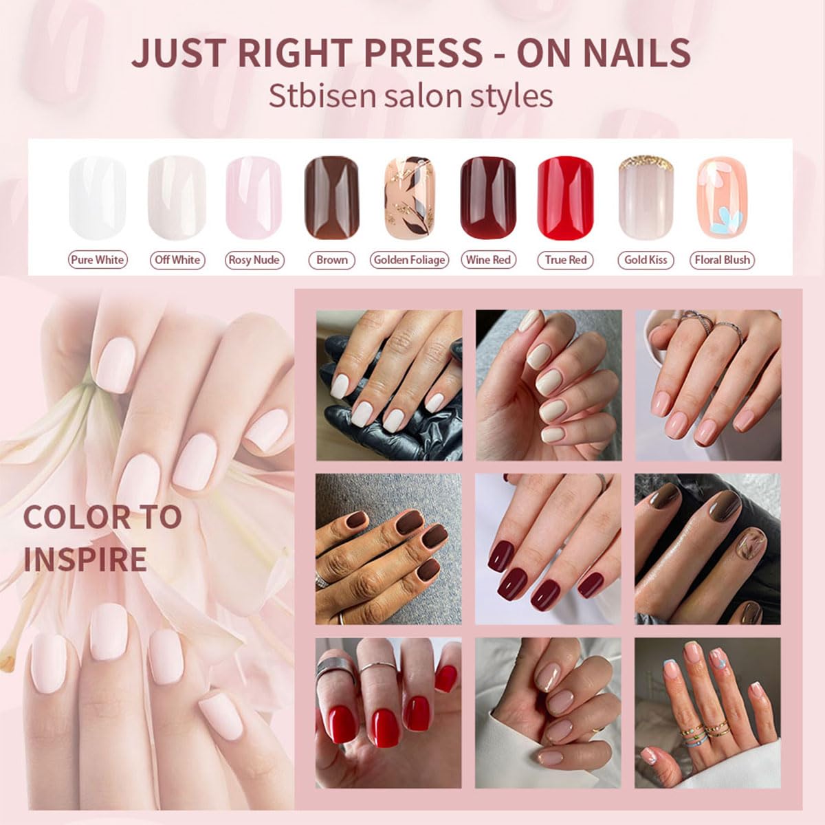 Stbisen True Red Press on Nails Short Square, Soft Gel Fake Nails Kit, Fashion Reusable Thick Natural Glue On Nails for Women Gift, Suitable for Work, Office Settings, and Everyday Wear, 30Pcs
