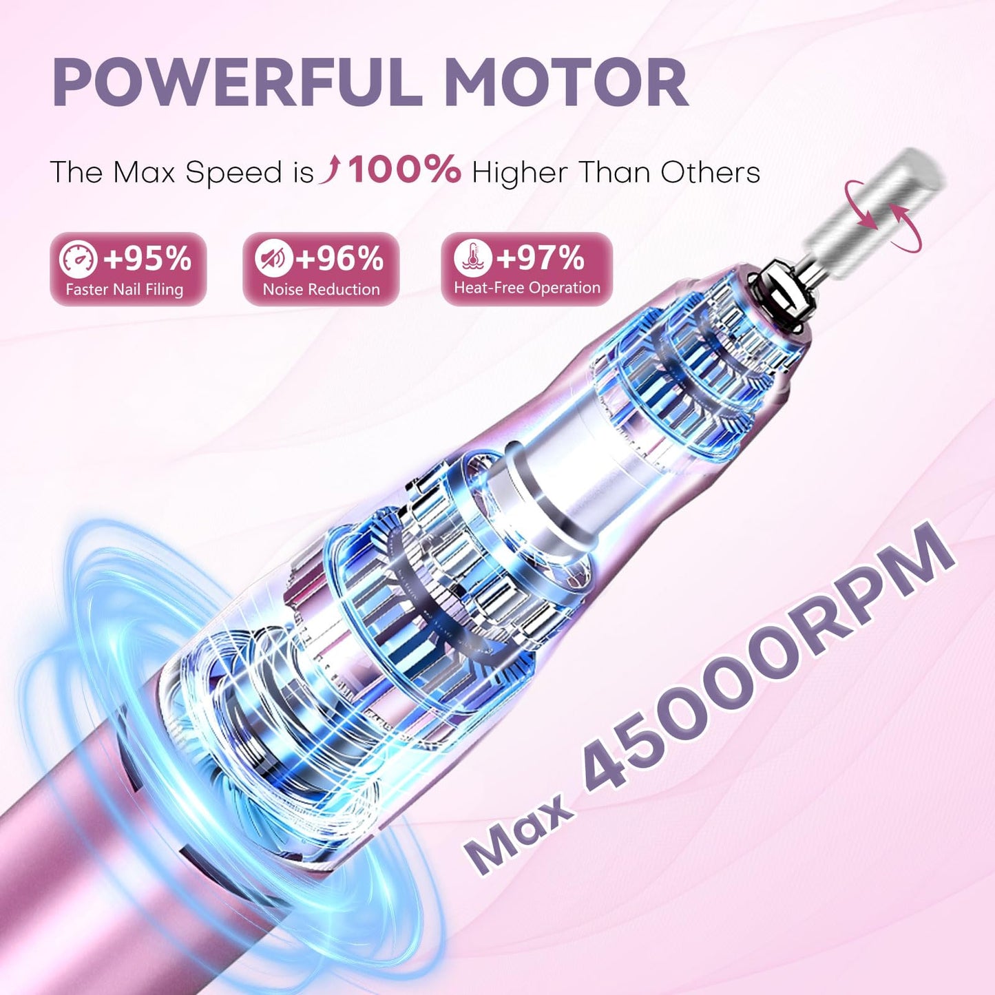TUOBEO Nail Drill Electric Nail File Kit 45000 RPM Professional Efile Nail Set,Cordless Portable Rechargeable Acrylic Gel Nail Polish Remover Machine Pedicure Manicure Tool with 11 Bits for Salon Home
