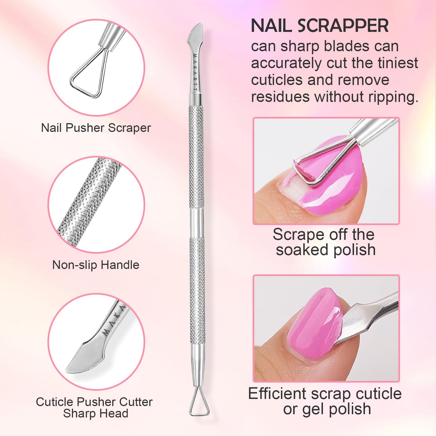 Makartt Nail Rhinestone Glue for Nails, Super Strong Gel Nail Glue for Nail Charm 3D Bundle with Cuticle Trimmer with Cuticle Pusher, Silver Nail Trimmer Nail Care Manicure and Pedicure Kit