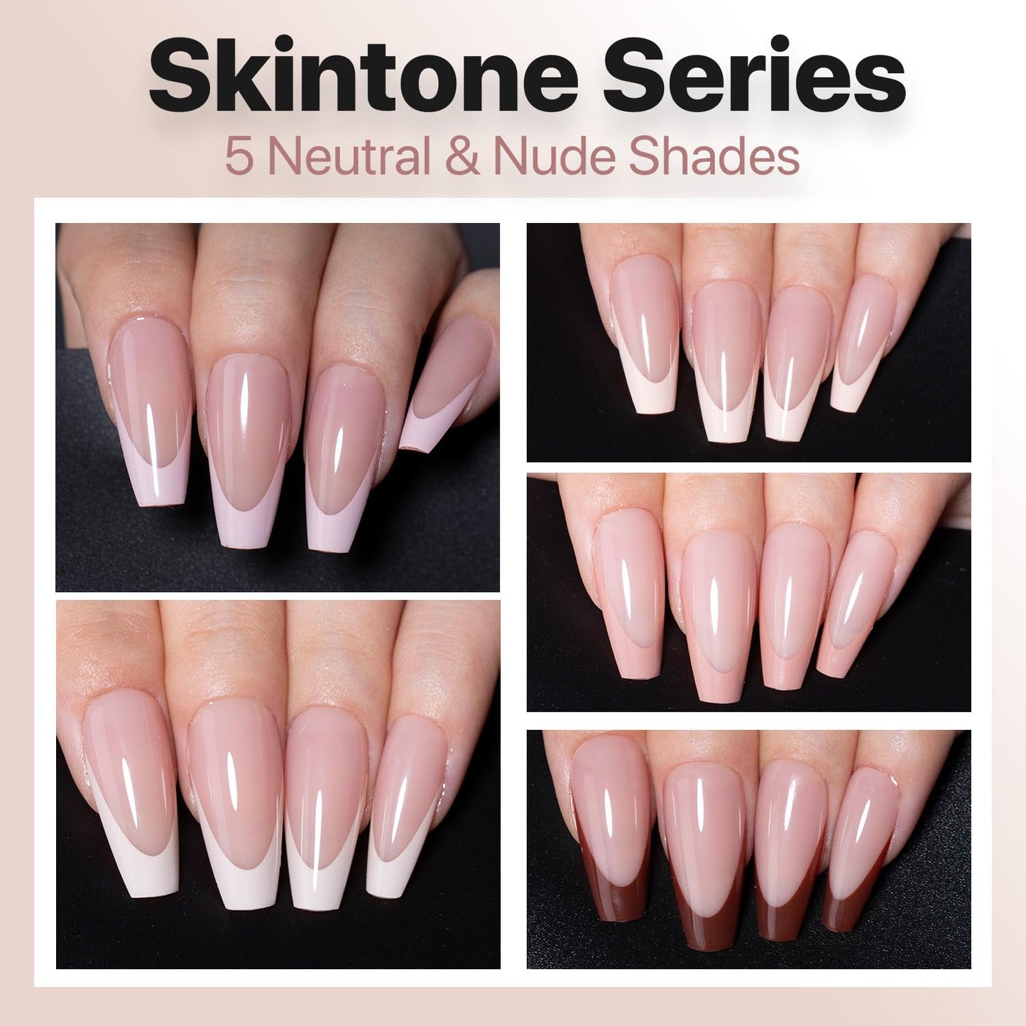 SXC Cosmetics French Tip Press On Nails - Skin Tone Nude and Color Series, Medium Coffin X-Pro Tips Starter Kit ST120KIT