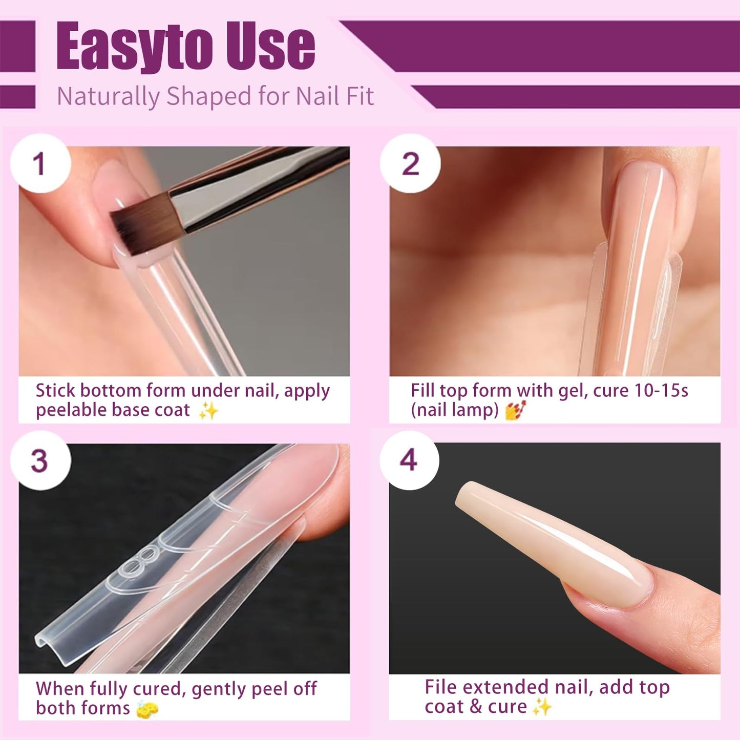Vnjaoi 280 Pcs Original Sandwich Nails Dual Form with Guide Lines Long Ballerina Nail Mold for Builder Gel Nail Extensions Art Design Salon DIY at Home