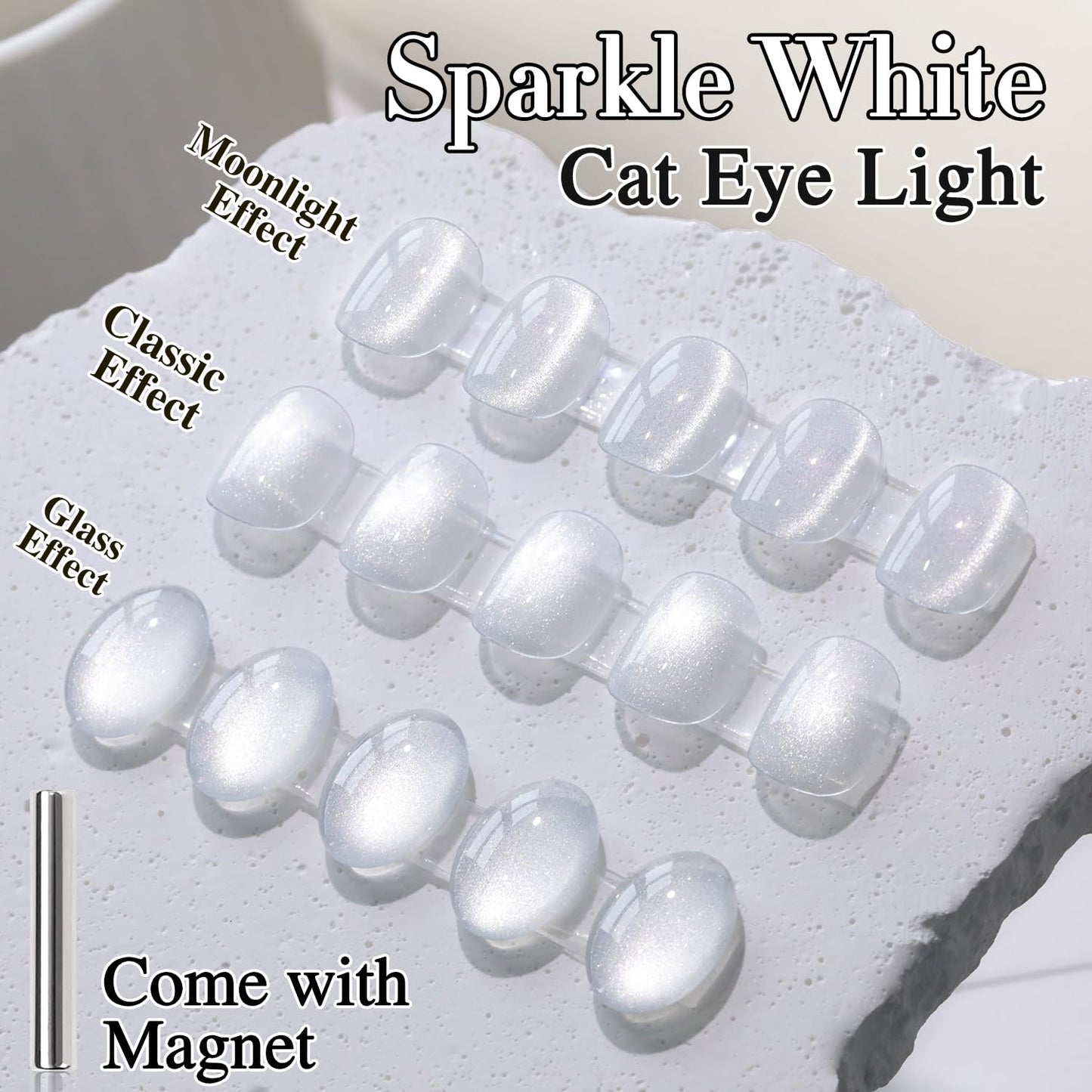 Double Rhythm Jelly Glass Cat Eye Gel Polish with Magnet 15ML Holographic Glitter Shimmer Translucent Sheer Color Magnetic Nail Polish Salon DIY at Home (Milky White Silver-MC1302)