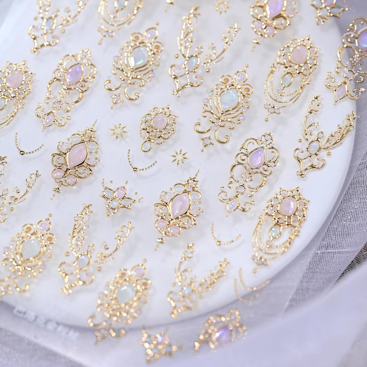 Gold Nail Stickers for Nail Art Gemstone Nail Decals with Golden Filigree Design,Luxury Baroque-Style Stickers for Nails 3D Self Adhesive Nail Art Supplies & Decorations for Women Girls 1 Sheet