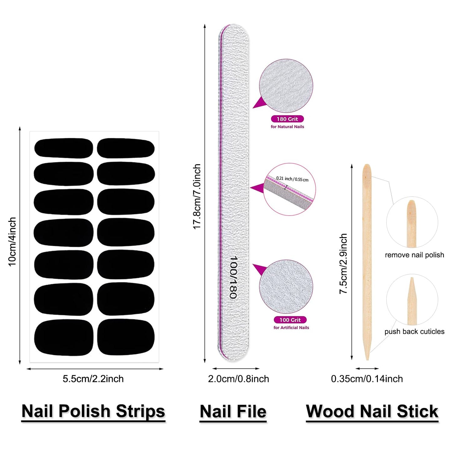 DANNEASY 336PCS/24 Sheets Nail Polish Strips - Dark Solid Color Gel Nail Stickers Full Nail Wraps UV Free | Easy to Stick | Adhesive Sticker Nails for Women with 1 File, 1 Cuticle Stick