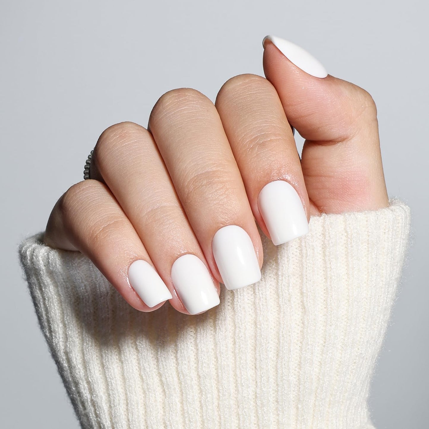 Leefrei White Press on Nails - Short Square Press on Nails, Milky Nails Press Ons for Women DIY Fake Nails Kit with Glue, Glossy Reusable Glue on Nail Short in 15 Sizes - 30pcs, Milky White