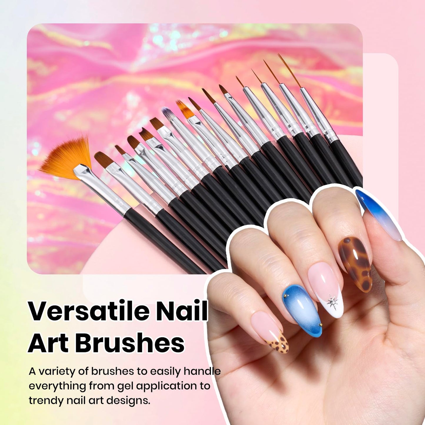 Beetles Nail Art Brushes 25pcs - Confetti Pens Daul Ended Dotting Tools & Gel Polish Nail Art Brushes, 6 Pcs Fingernail Design Pens, Wood Alloy Handle