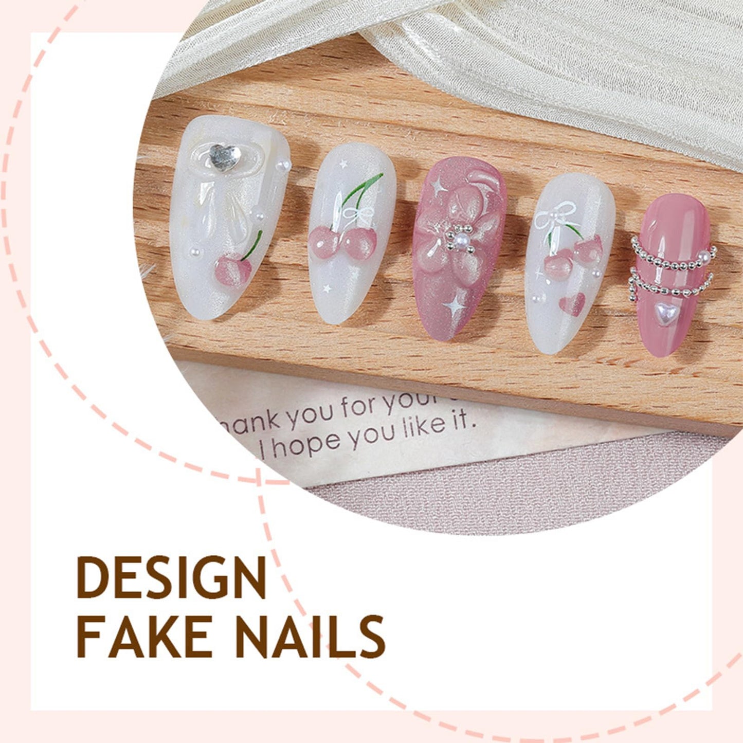 3D Flower Acrylic Fake Nail HZJXRT Press on Nails Glossy Spark Pink Stick on Fingernail 24 Pcs Love Heart Rhinestones Gel Glue on Nail Cherry Medium Almond False Nails for Coquette Women Gift