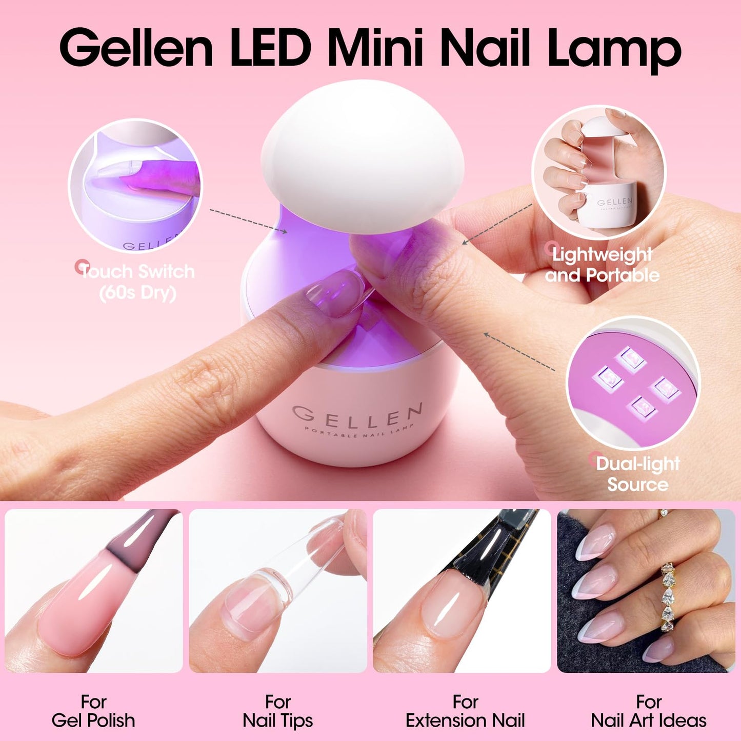 Gellen Nail Tips and Glue Gel Kit, 504Pcs Coffin Shape Half Matte Nail Tips, 7 in 1 Gel Nail Glue, Nail Dehydrator, Uv Led Lamp, Nail Clipper & Files, DIY Nails Art Manicure Gift