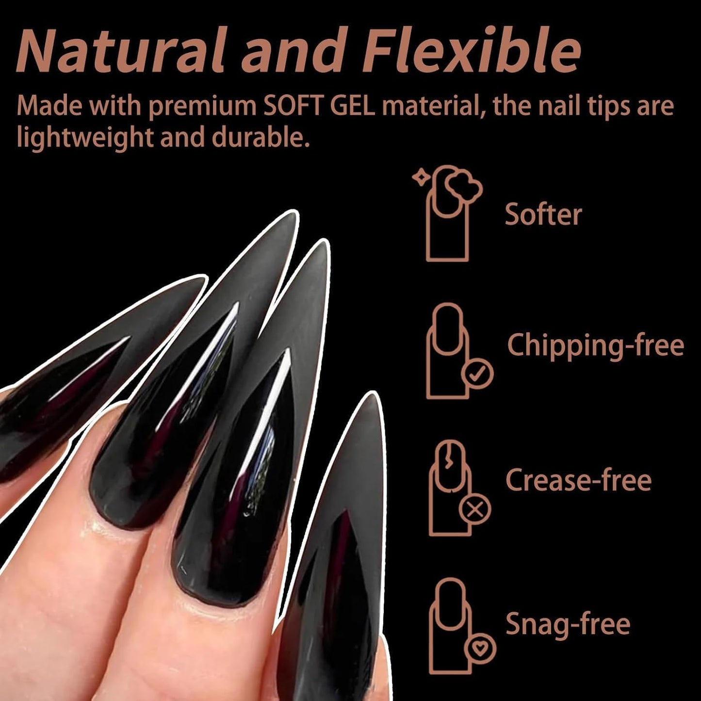 600PCS Extra Long Full Cover Soft Gel Nail Tips – 12 Sizes Clear Fake Nails with Numbers – Professional Refill Box for Nail Extension, DIY Nail Art, Salon and Home Manicure (Stiletto, Clear)