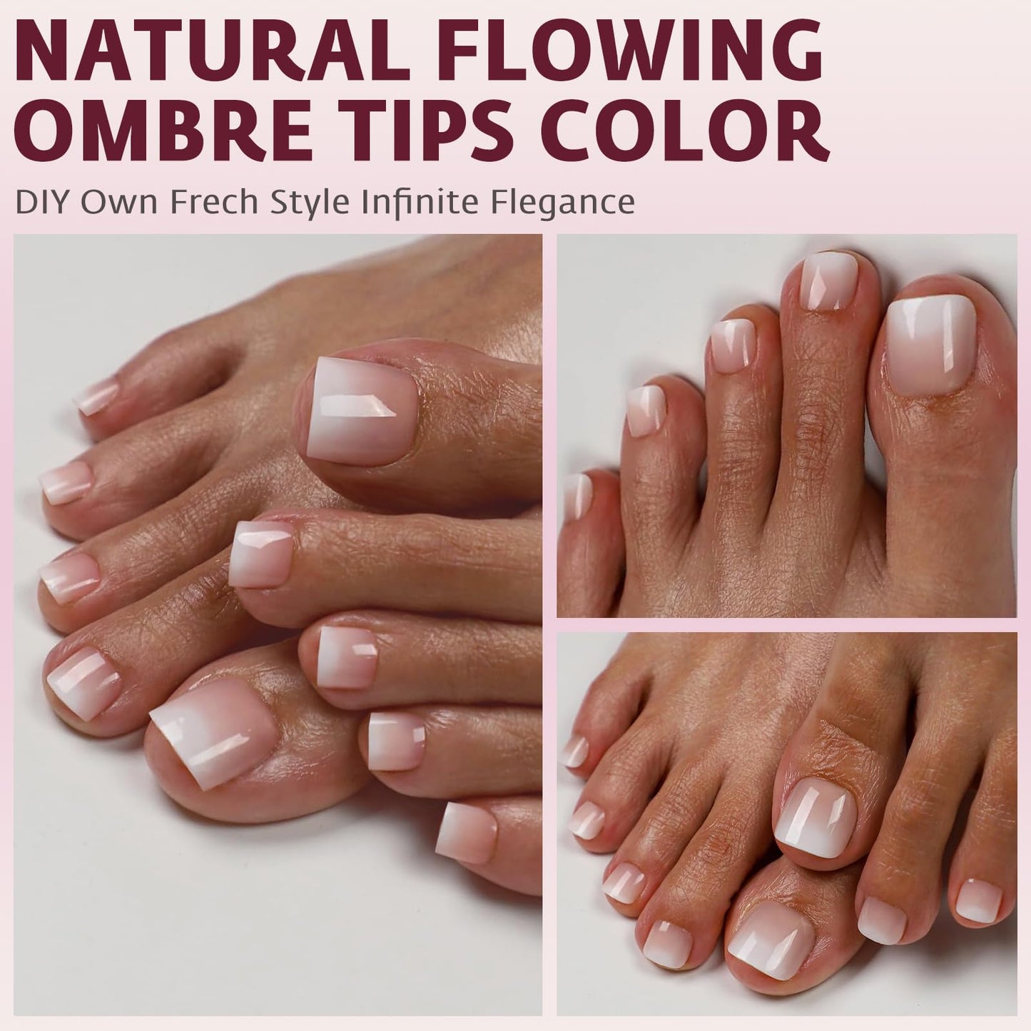 Bellelfin Ombre Press On Toenails For Women with Nail Adhesive Tabs, 150 Pcs Nude Ombre Toe Nail Press Ons, Short Square Toenail Press On, 15 Sizes Full Cover Acrylic Fake Toe Nails