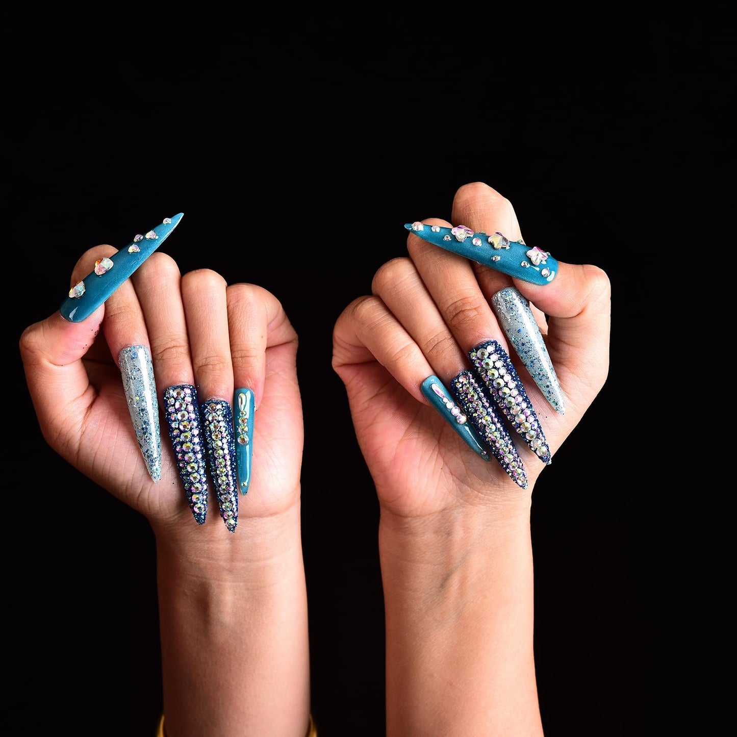 Tmani 10pc/set Extra Long Handmade Press On Nail Hot Girl's Long Ballet Nails Pointed Nail Full of Diamond Glitter Decoration Fake Nails Suitable For Girls Festival Parties and Birthday Gift (231,M)