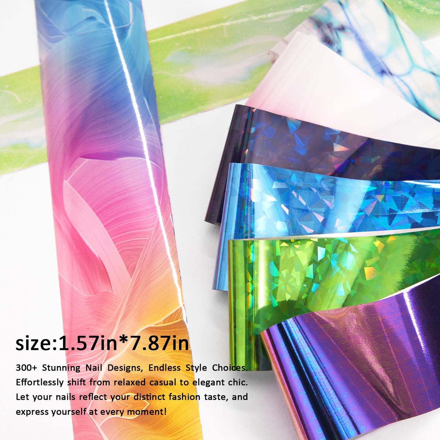 DANNEASY 300 Sheets Holographic Nail Foils Film, Iridescent Nail Art Transfer Foil Stickers Gold Metallic Neon Foil Paper Sheets Starry Sky Star Design Sticker for Nails Decoration Supplies