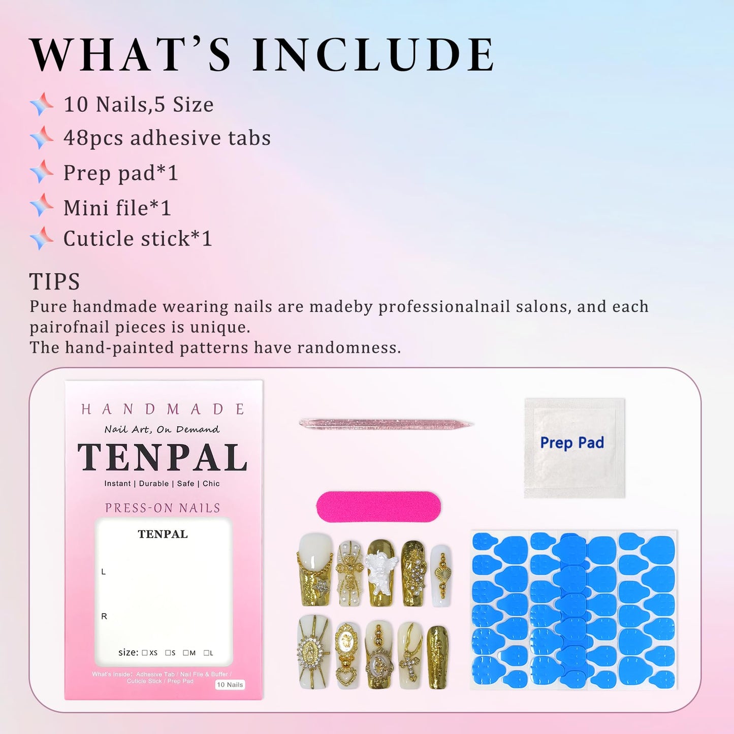 TENPAL Baroque Press on Nails Long Coffin 3D Embossed Pearl Cross Charm Luxury False Nails for Women Gold Glam Royal Cathedral Style Glue on Nails for Parties Holiday Events(M)