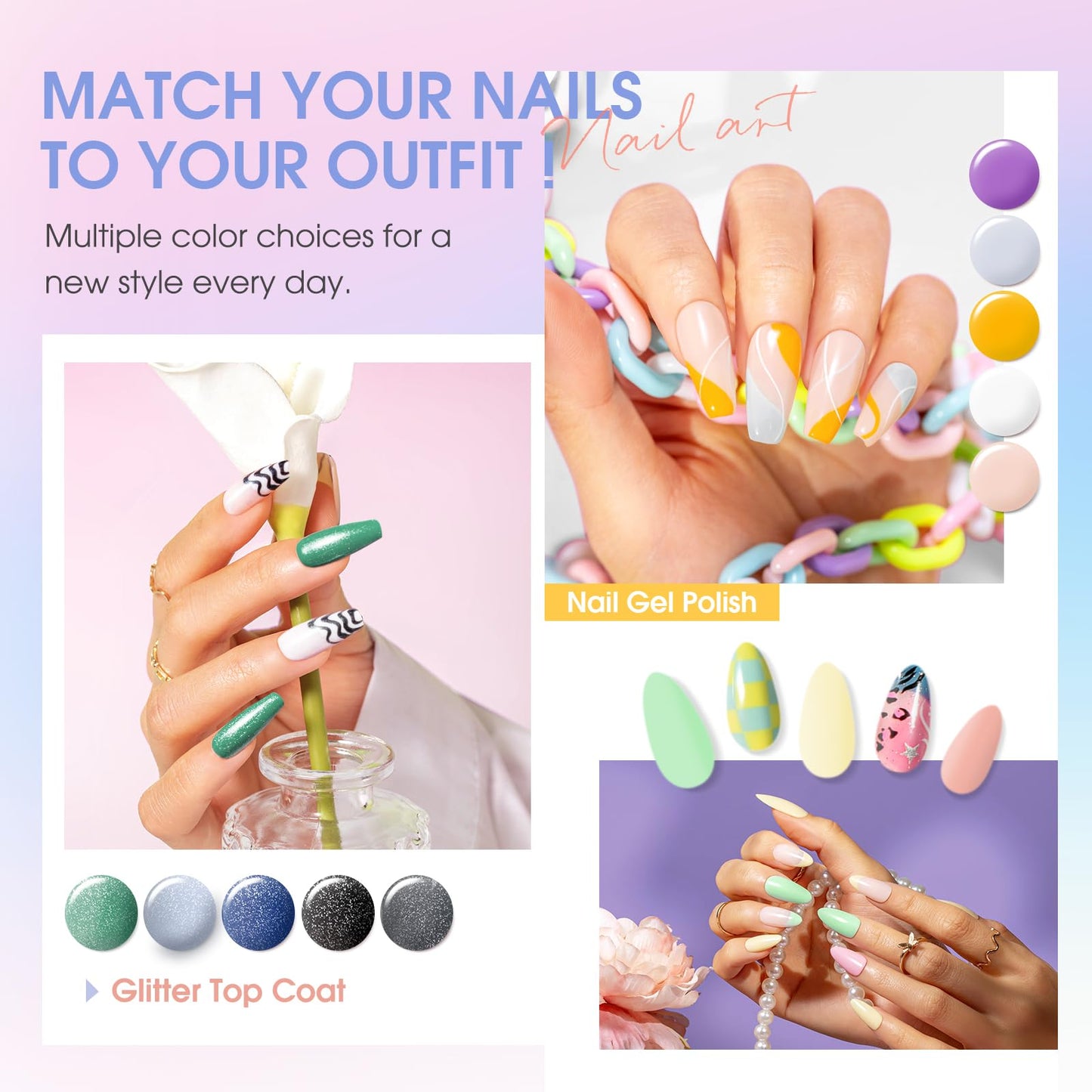 ROSALIND 80 PCS Gel Polish Set with 5PCS Top Coat and Base Coat，75 Multi-Colred u v Gel Nail Polish Kit Soak Off Nail Set for Women