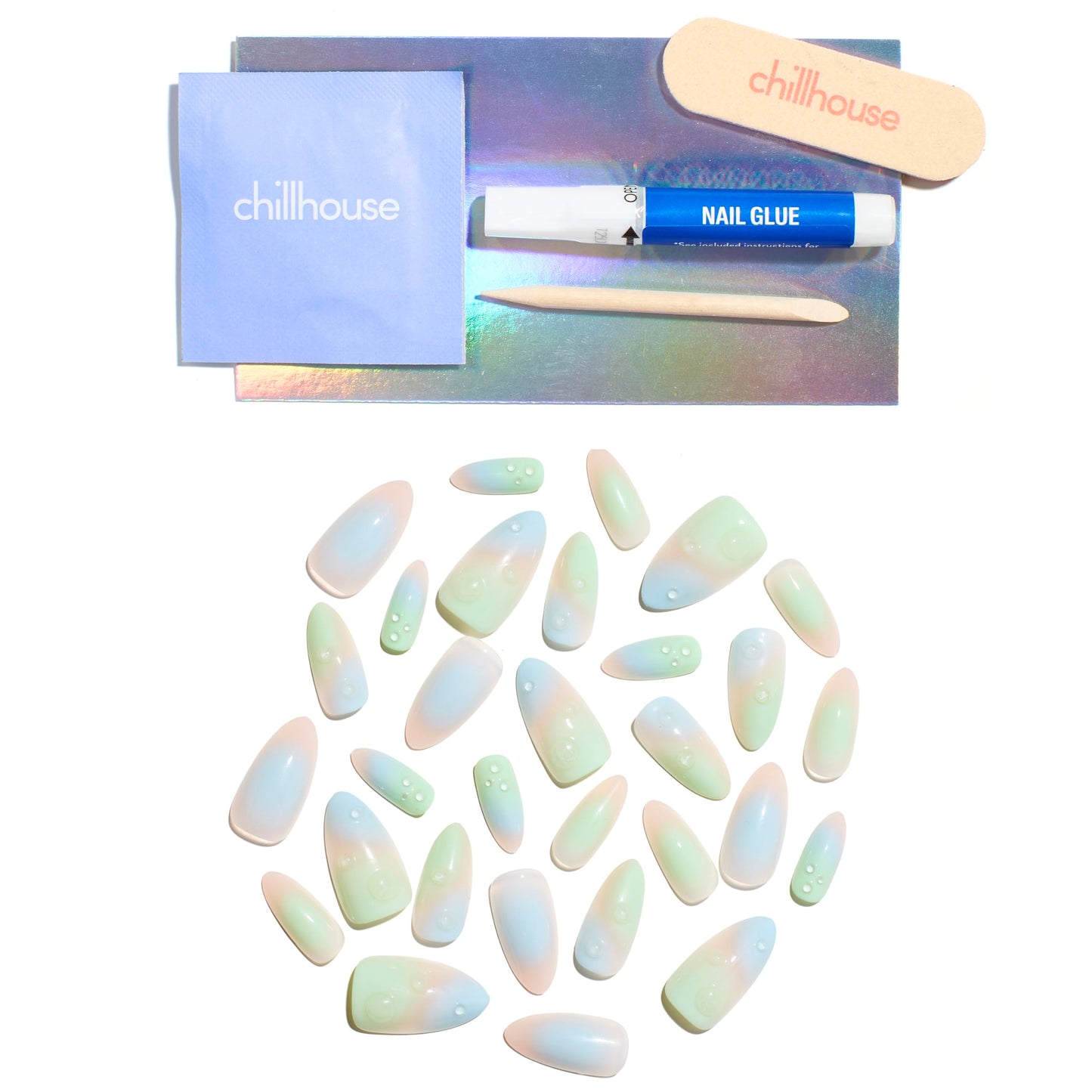 Chillhouse - Chill Tips, Press on Nails Kit - Northern Dew (Almond) - 30 Nail Shapes & Sizes - Up to 2 Weeks of Wear - Customizable Fit - Reusable - Latina Founded & Women Owned - Beauty & Self Care