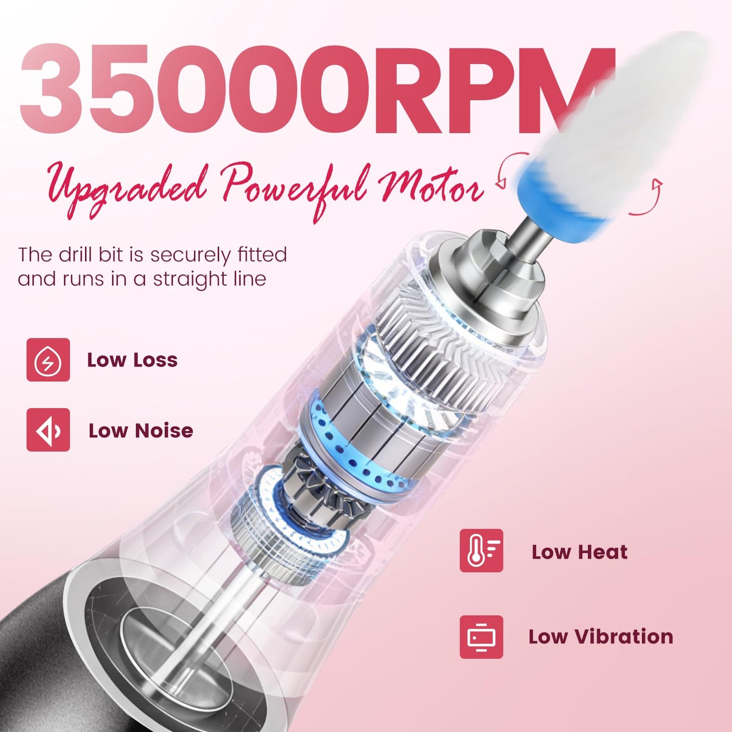 Mosugia 35000RPM Cordless Nail Drill Electric File Professional Kit Portable Rechargeable 2 in 1 Nail Drill/UV Lamp for Acrylic Gel Nails Low Noise Nail Tools for Home Use, Nail Salon, Gray