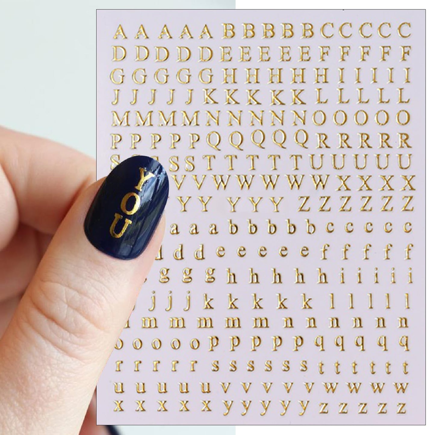 8 Sheets Holographic Digital Letter Nail Art Stickers 3D Self-Adhesive Black and White Letter Nail Stickers Gold and Silver English Characters Design Nail Supplies Women DIY Nail Art Decoration