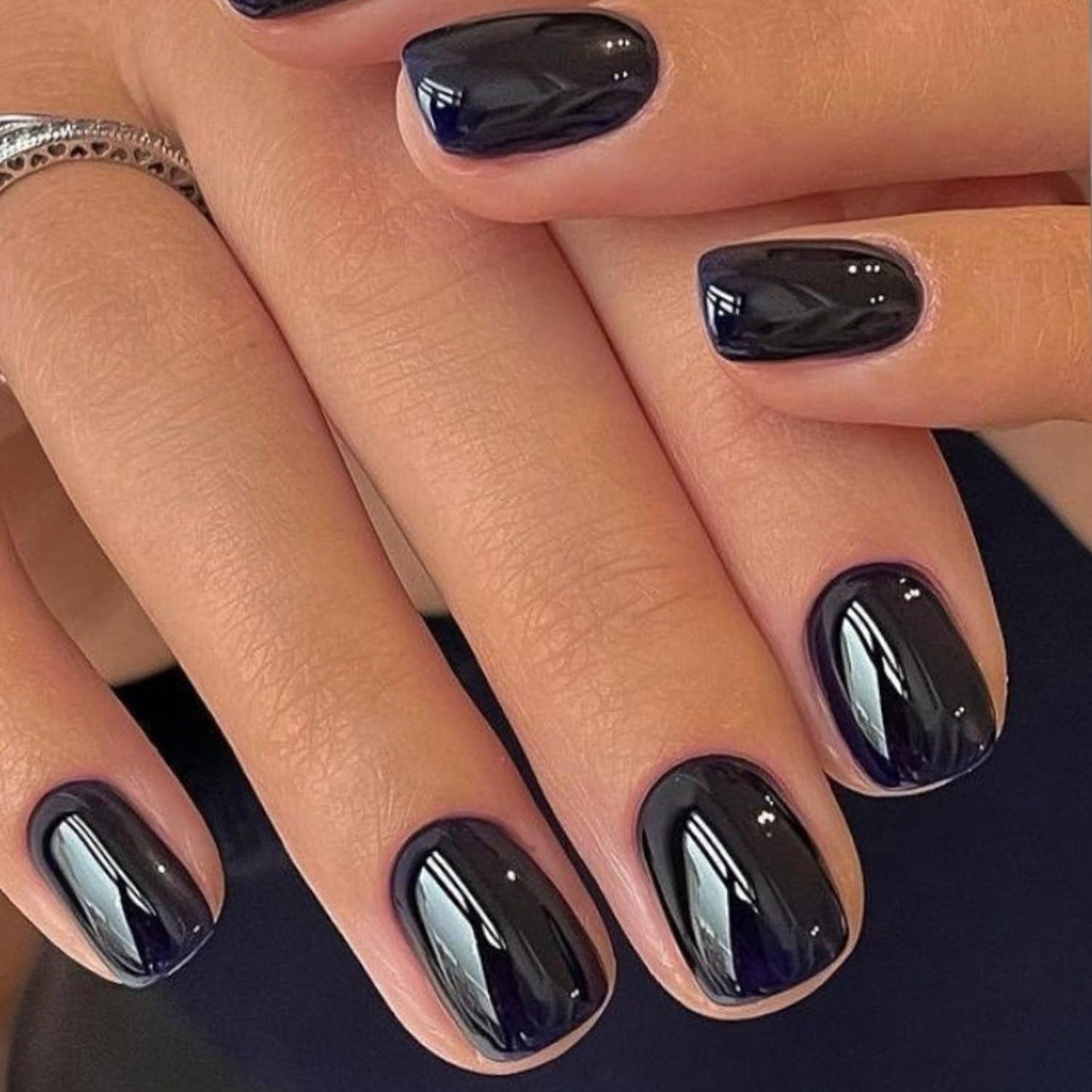 GLAMERMAID Extra Short Press on Nails - Pure Black Fake Nails Short Squoval, Pure White Fake Nails Short Squoval, Natural Round Square Glue on Nails Glossy Gel，Reusable Stick on Full Cover Oval Nail