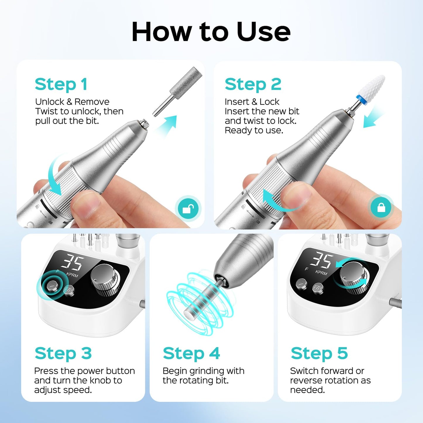 COSLUS E50 Professional Electric Nail Drill: Upgraded Steady Power with LED Display for Acrylics, Gel, Natural Nails - Easy to Use for Women, Nail Art Practice, Desktop Nail File at Home DIY or Salon