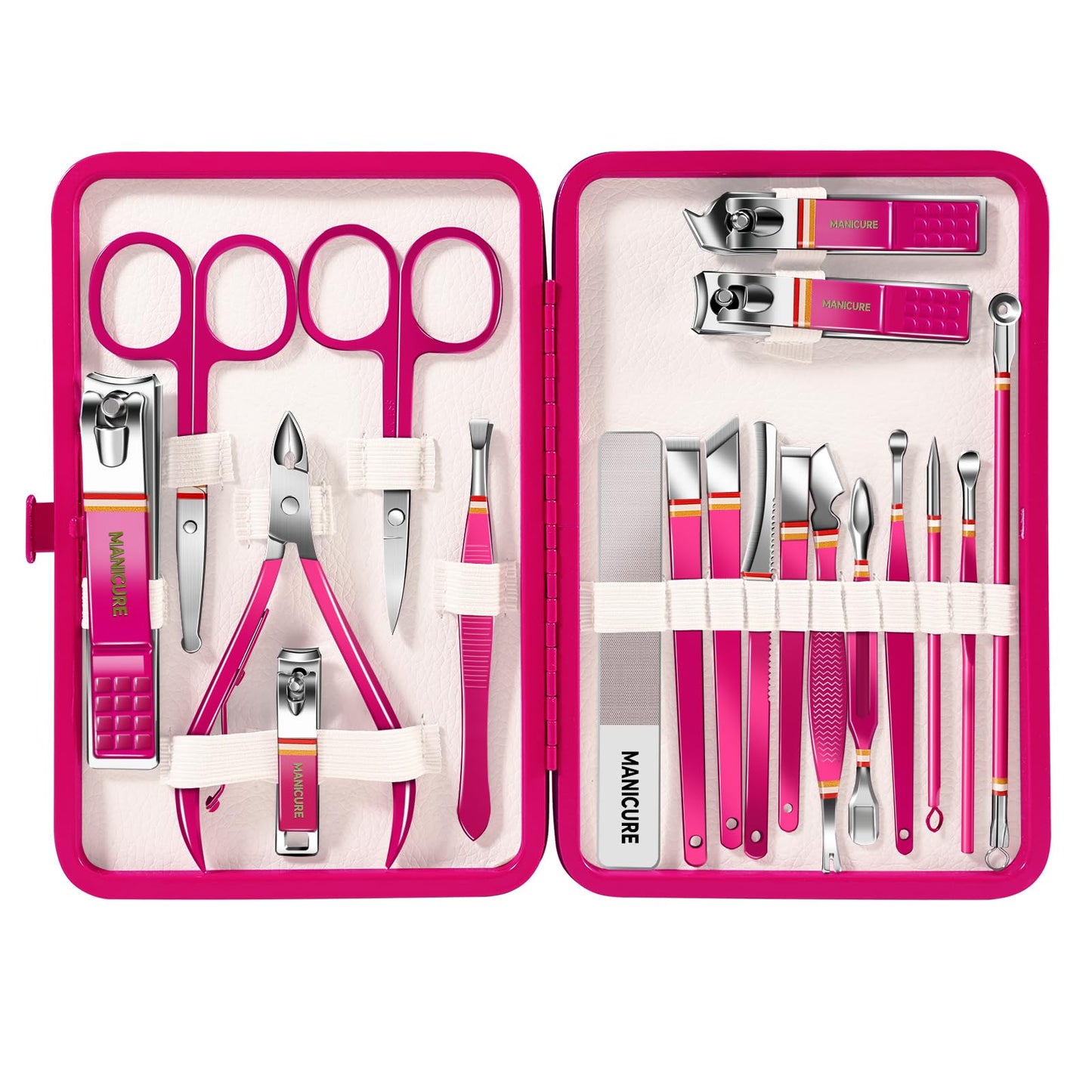 Kuzey Home Manicure Pedicure Set, 19-Piece Premium Stainless Steel Grooming Kit Crafted with Care – Professional Nail Clippers & Tools with Travel Case for Men & Women