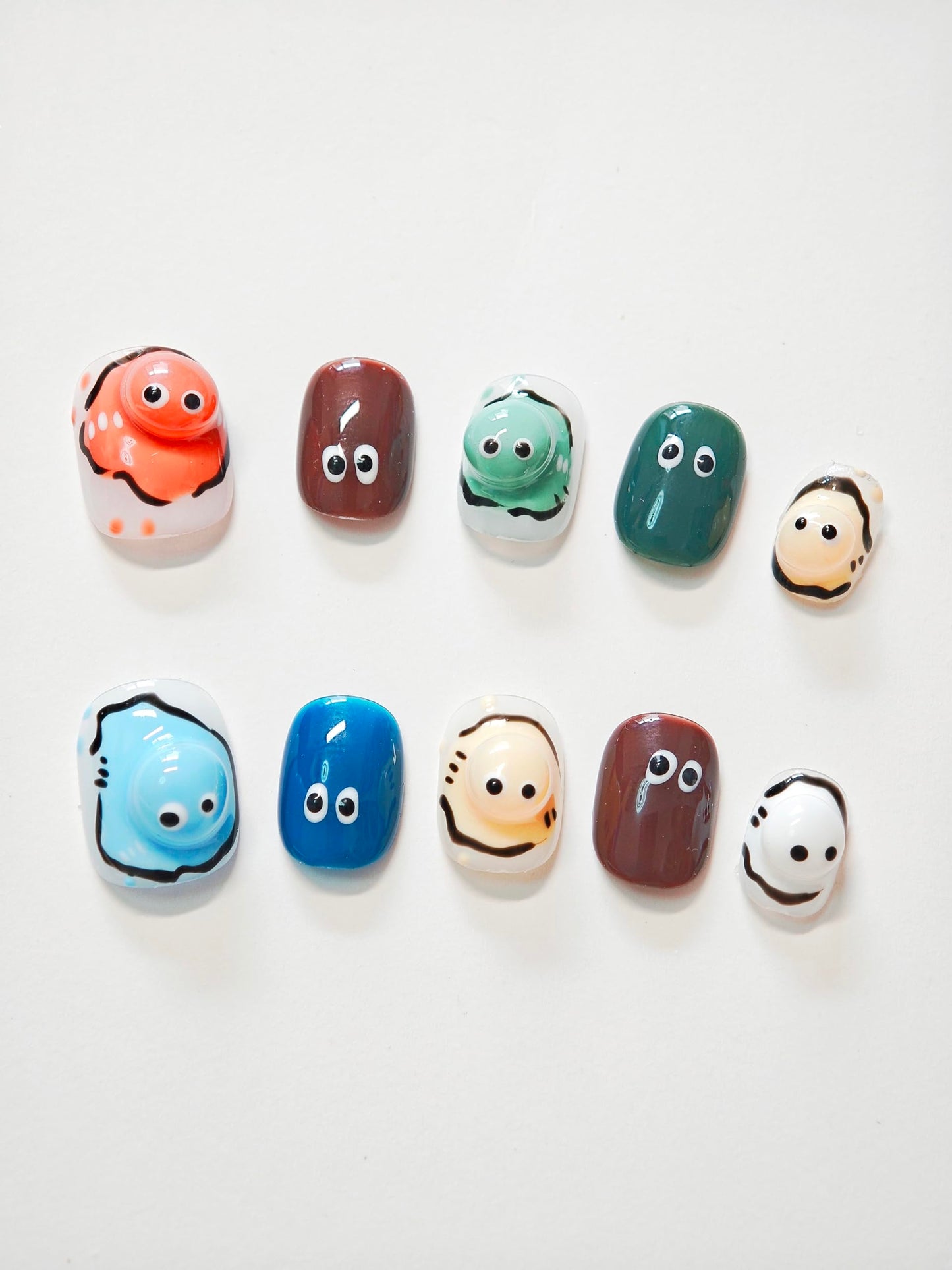 Avilux Press On Nails – Handmade, Reusable, 3D Designer Nail Art, 10Pcs Fake Nails for Women and Girls, Perfect for Holidays, Parties & Gifts (Funny Eggy Faces, Medium)
