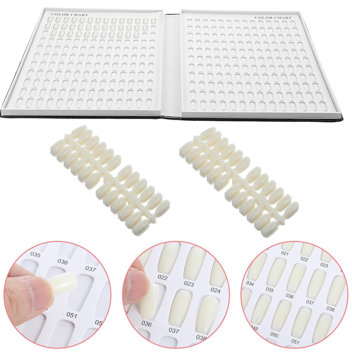 Professional 308 Nail Colors Chart, Black Polish Display Card Book, Nail-Art Salon Display Booklet, Nail Color Swatch Practice Card Design Board