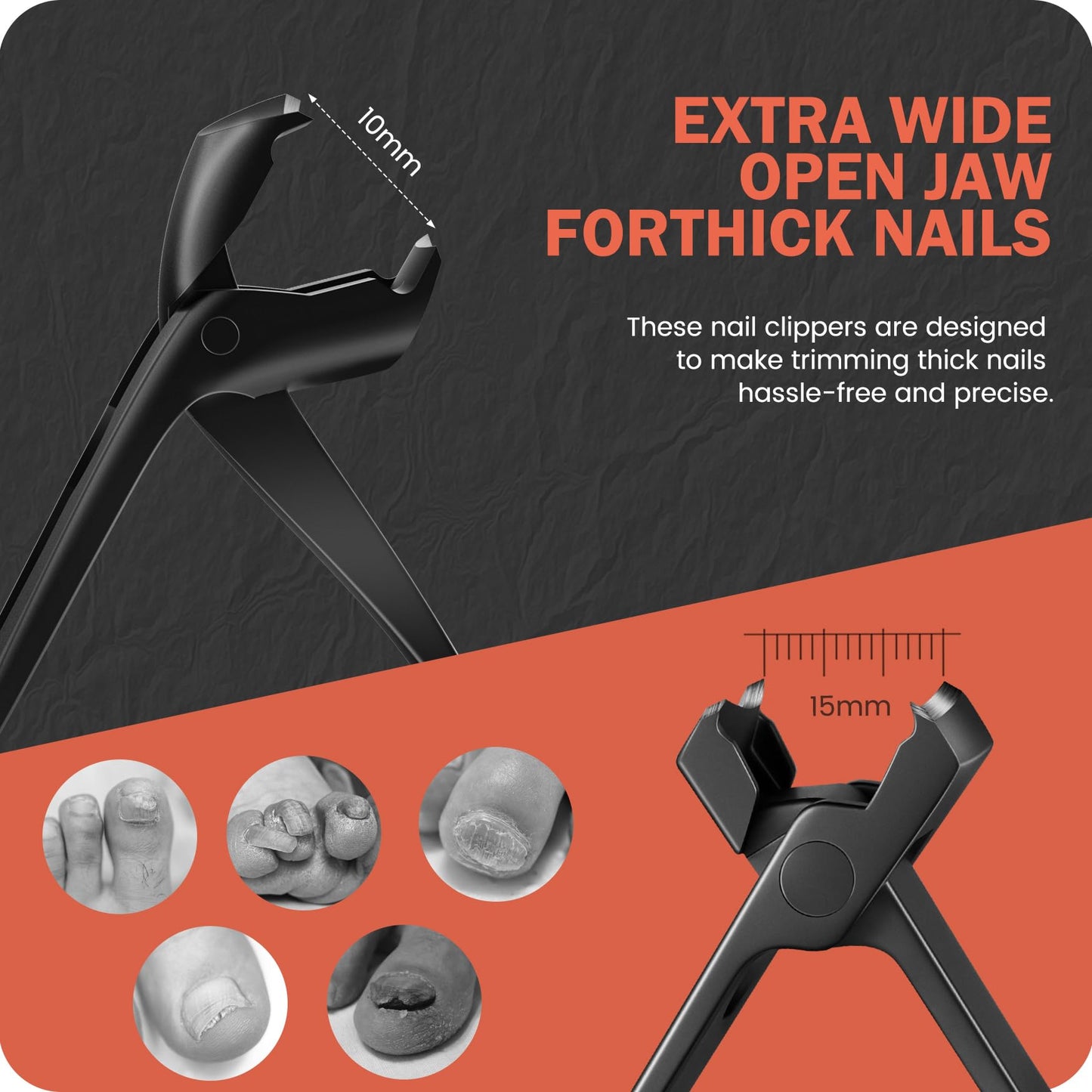 BEZOX Toe Nail Clipper for Thick Nails for Seniors, Nails Clipper Set for Comfort Nail Trimming, Precision Fingernail Clippers - Black