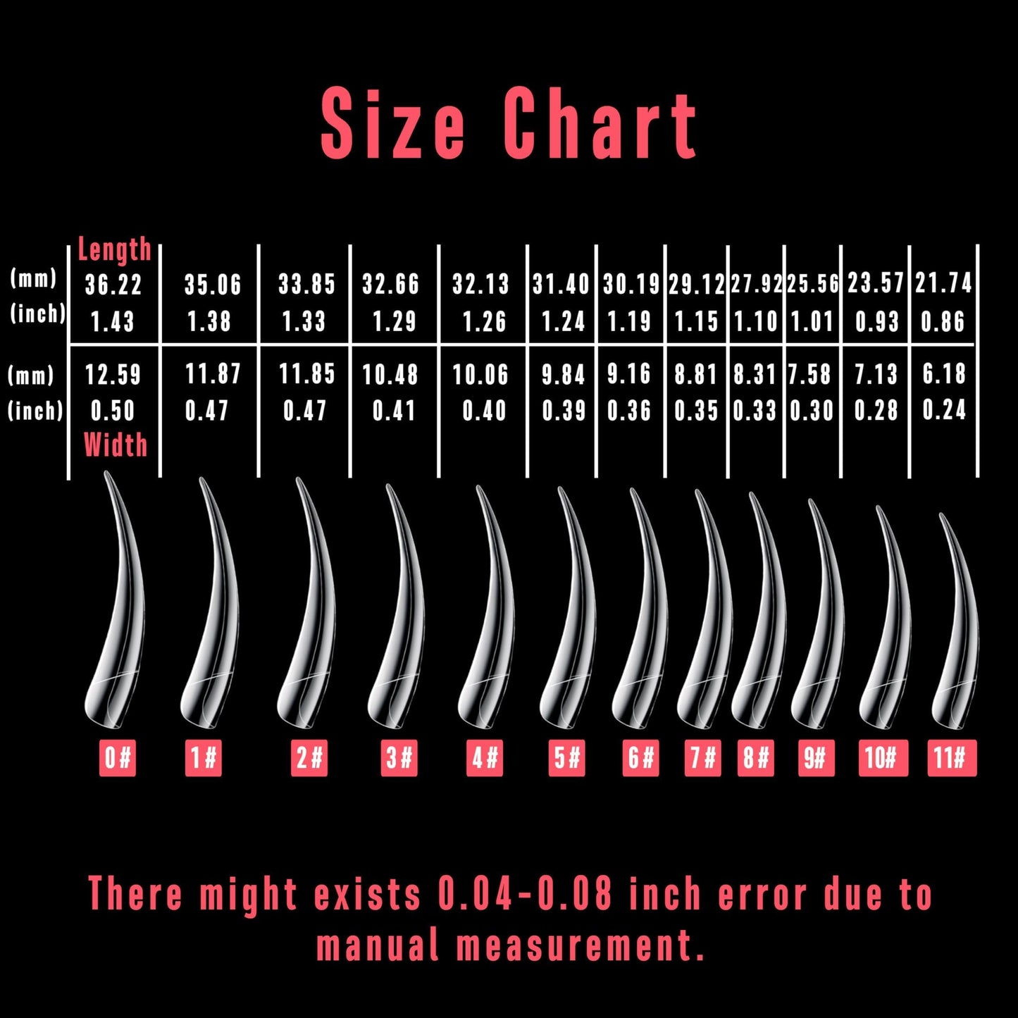 NOVO OVO Halloween 504 pcs Half Cover Curved Stiletto Long Eagle Claw Nail Tips, Clear Extra Super Deep Hawk Curve False Nail Extension for Acrylic, Sharp Fake Nails Cosplay Claws 12 Sizes in Bag